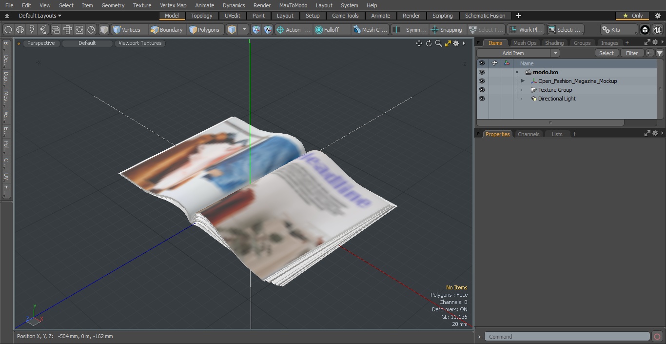 3D Open Fashion Magazine Mockup model