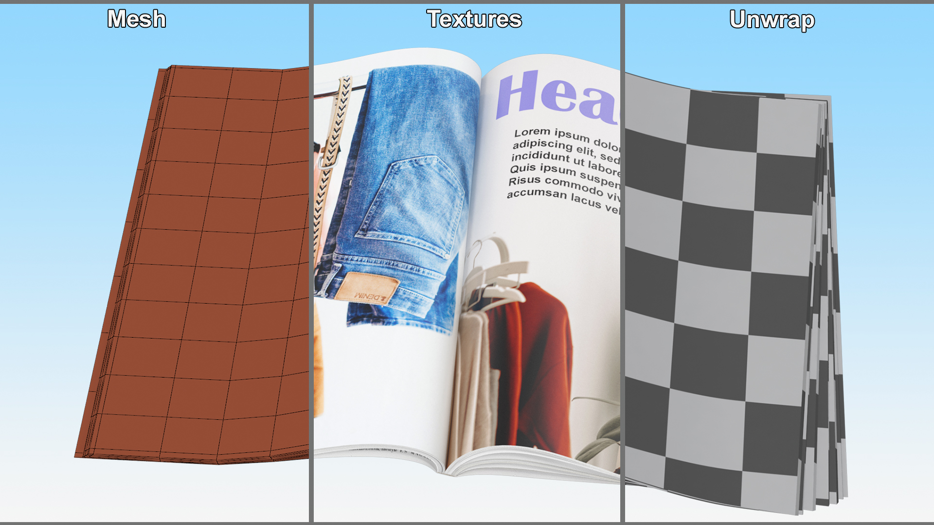 3D Open Fashion Magazine Mockup model