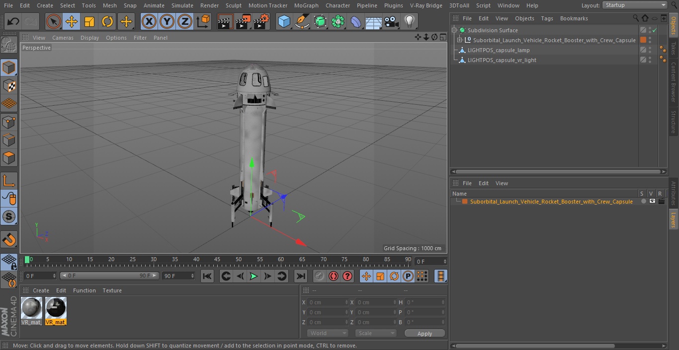 3D Suborbital Launch Vehicle Rocket Booster with Crew Capsule model