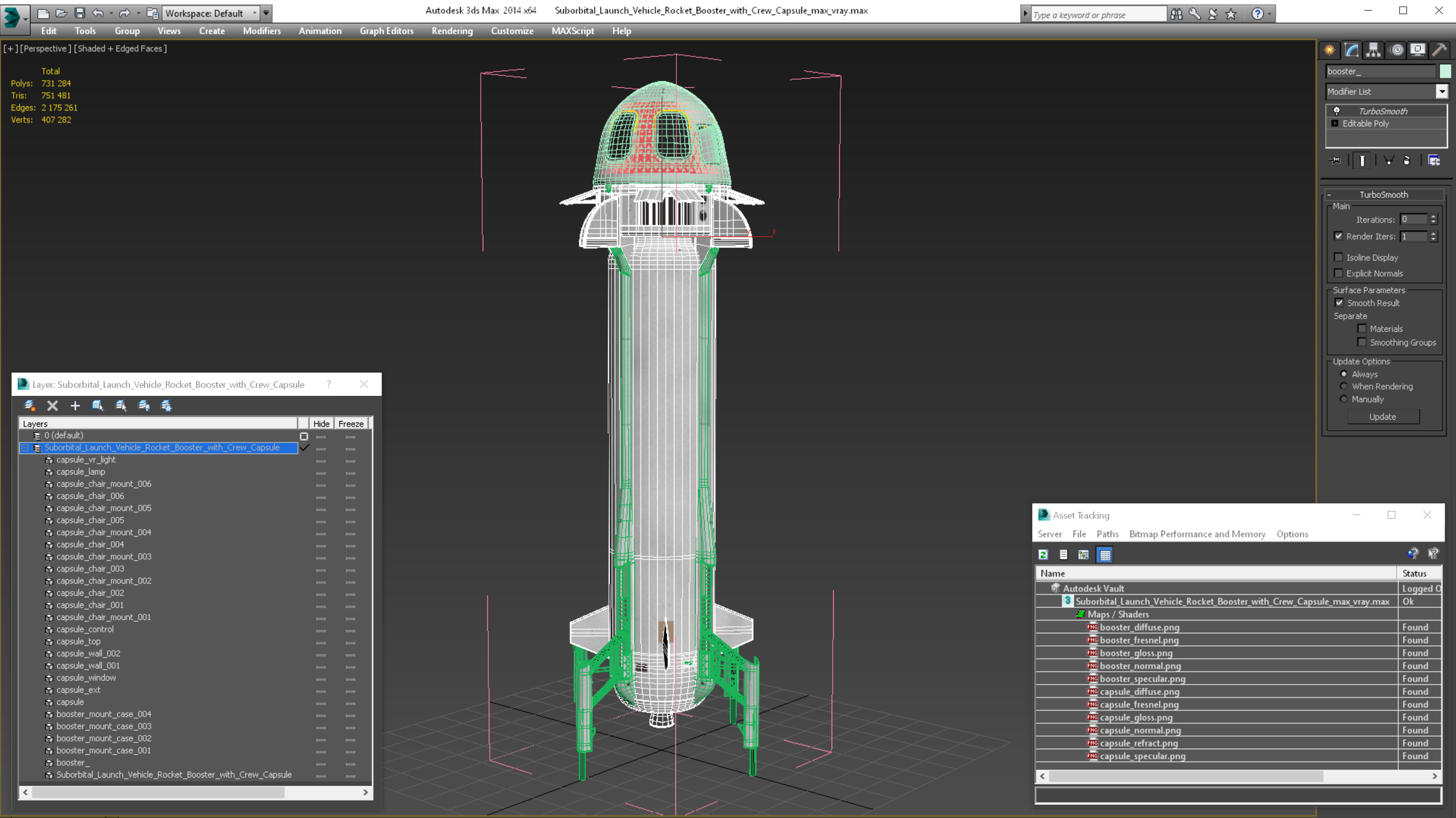 3D Suborbital Launch Vehicle Rocket Booster with Crew Capsule model