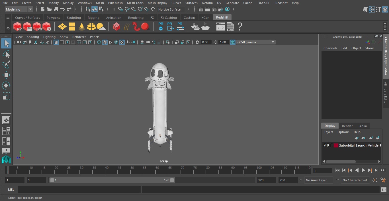 3D Suborbital Launch Vehicle Rocket Booster with Crew Capsule model