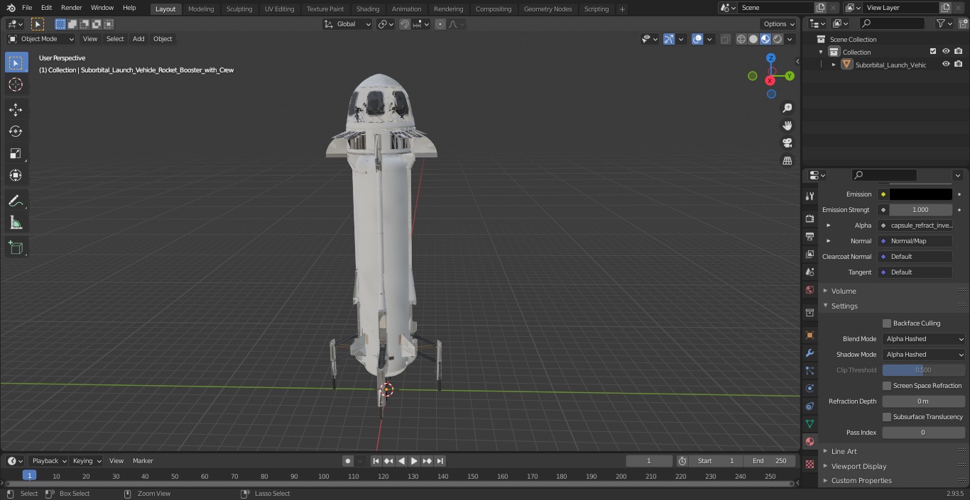 3D Suborbital Launch Vehicle Rocket Booster with Crew Capsule model