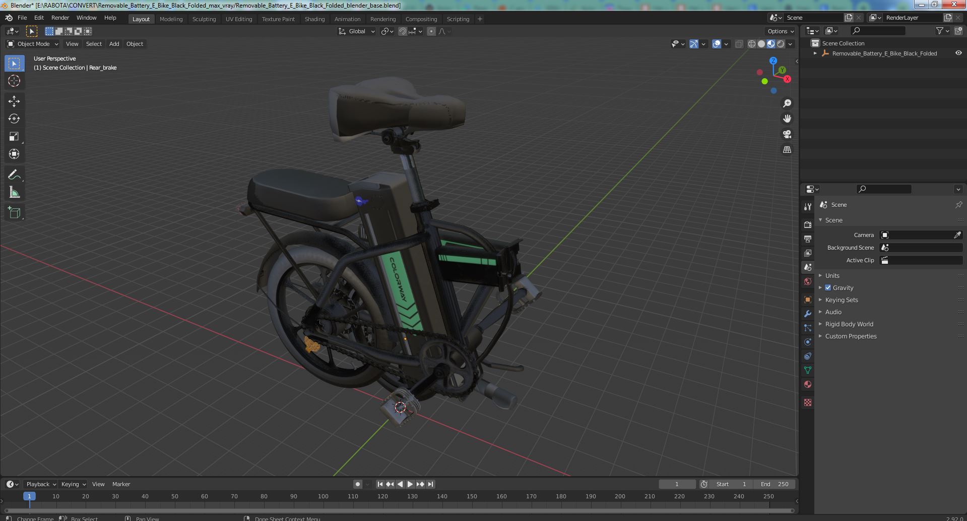 Removable Battery E Bike Black Folded 3D