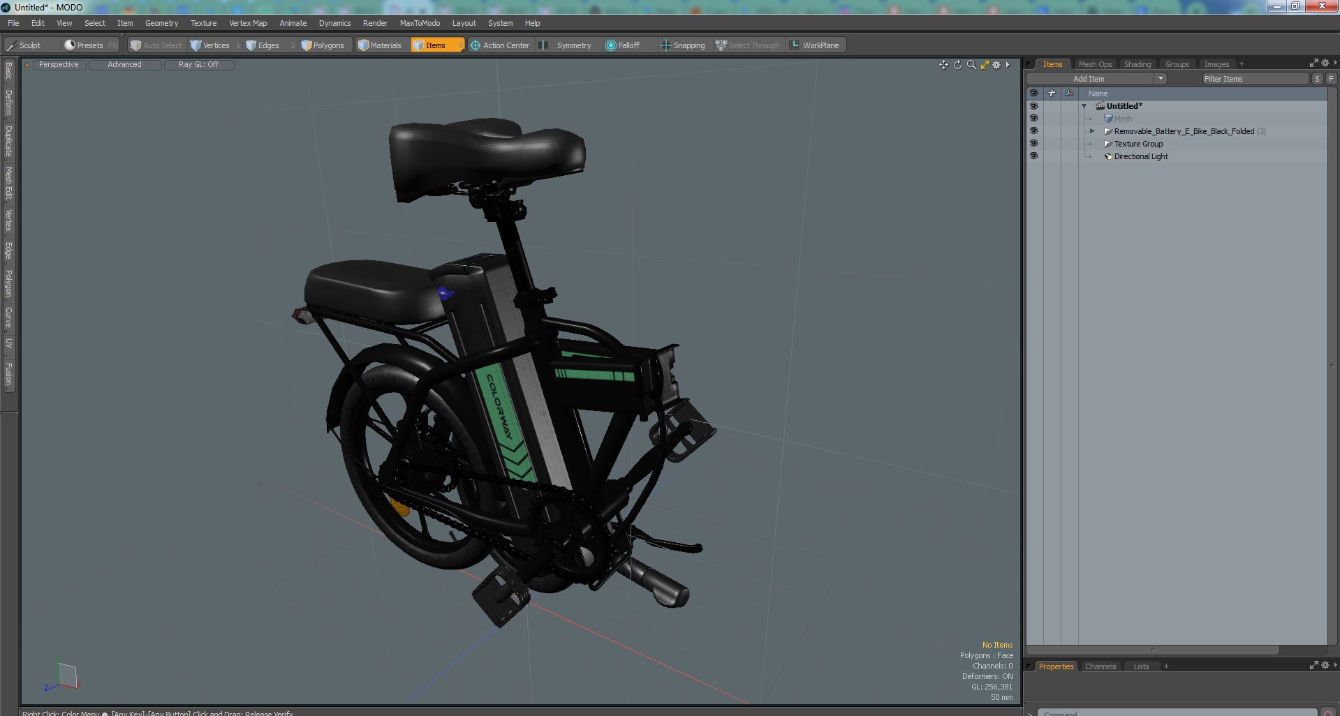 Removable Battery E Bike Black Folded 3D