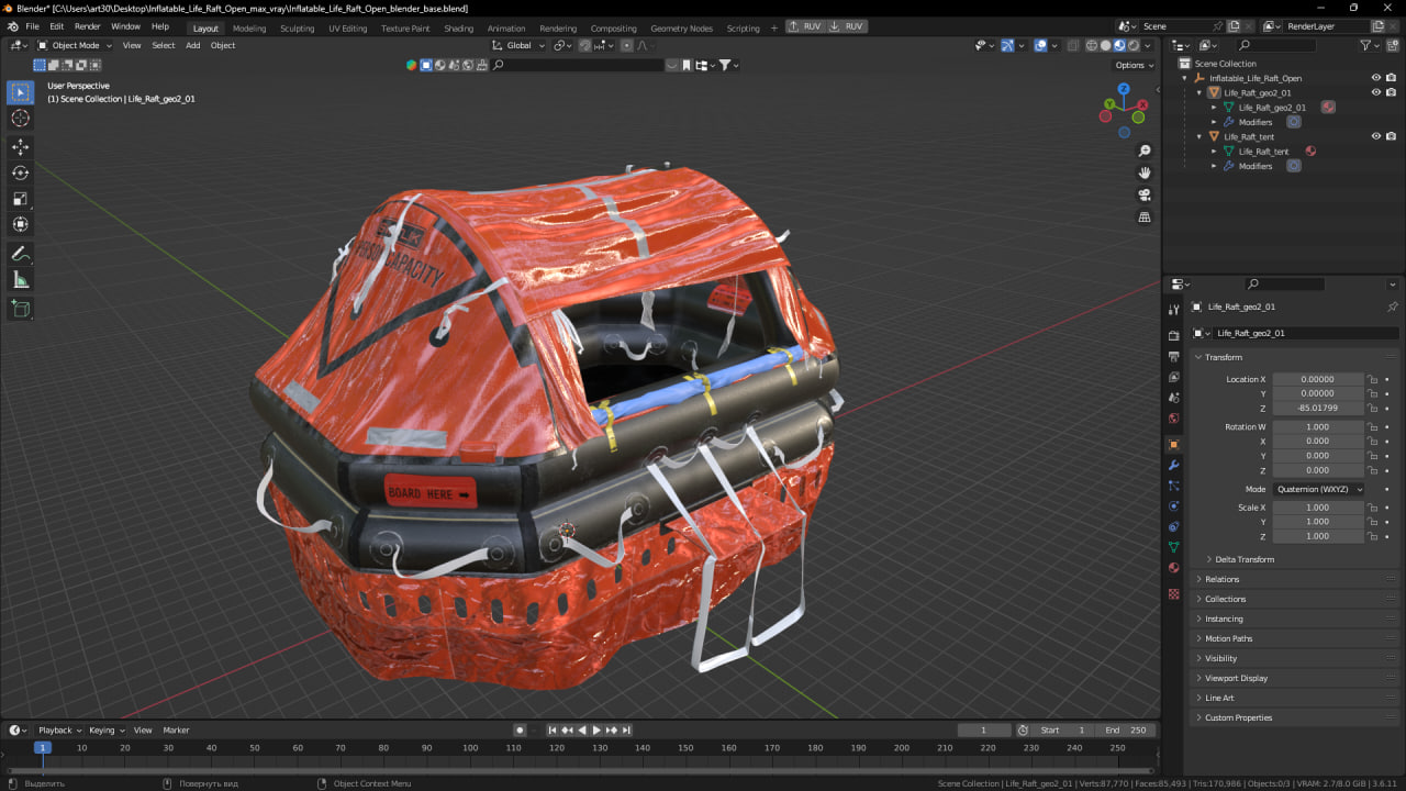 3D model Inflatable Life Raft Open