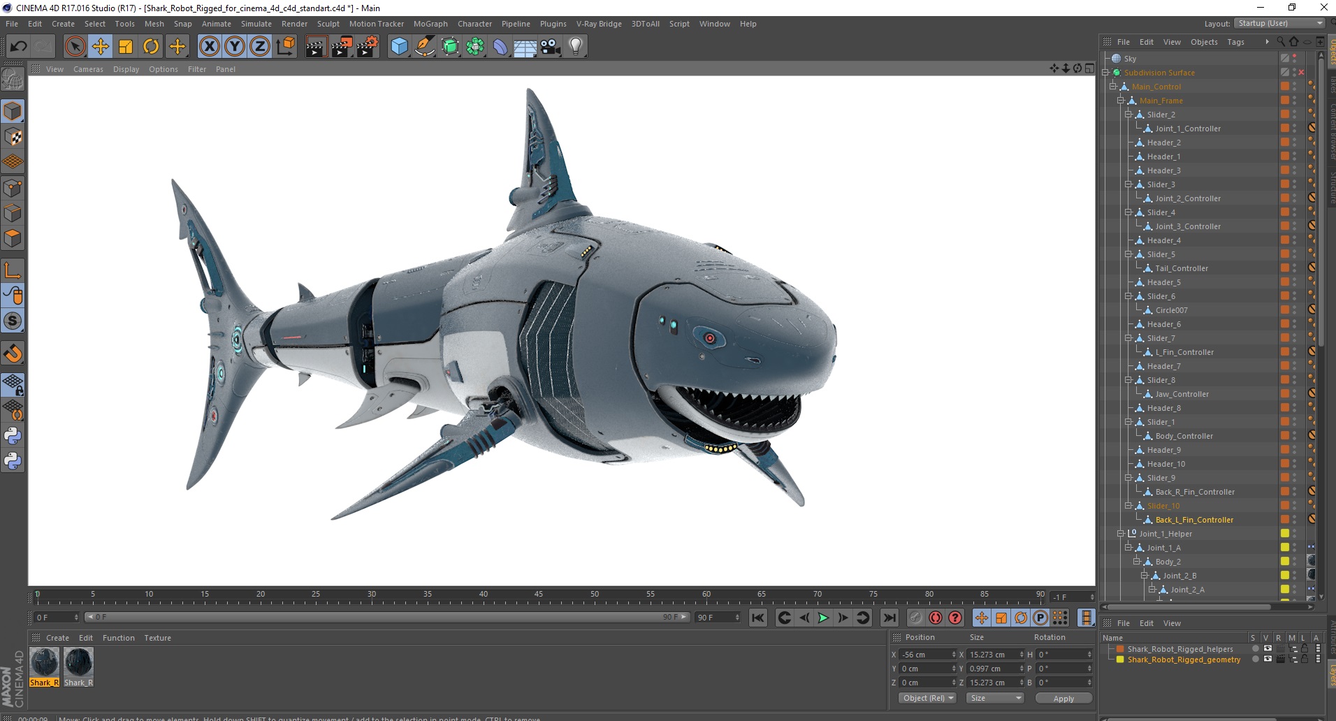 Shark Robot Rigged for Cinema 4D 3D