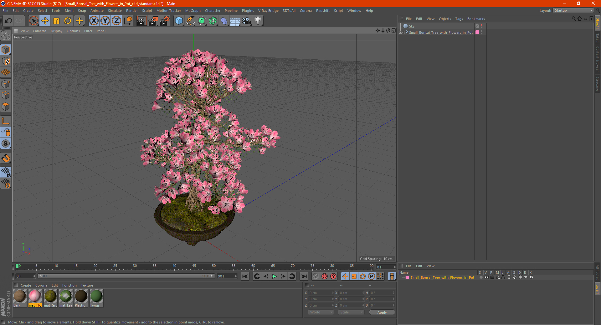Small Bonsai Tree with Flowers in Pot 3D