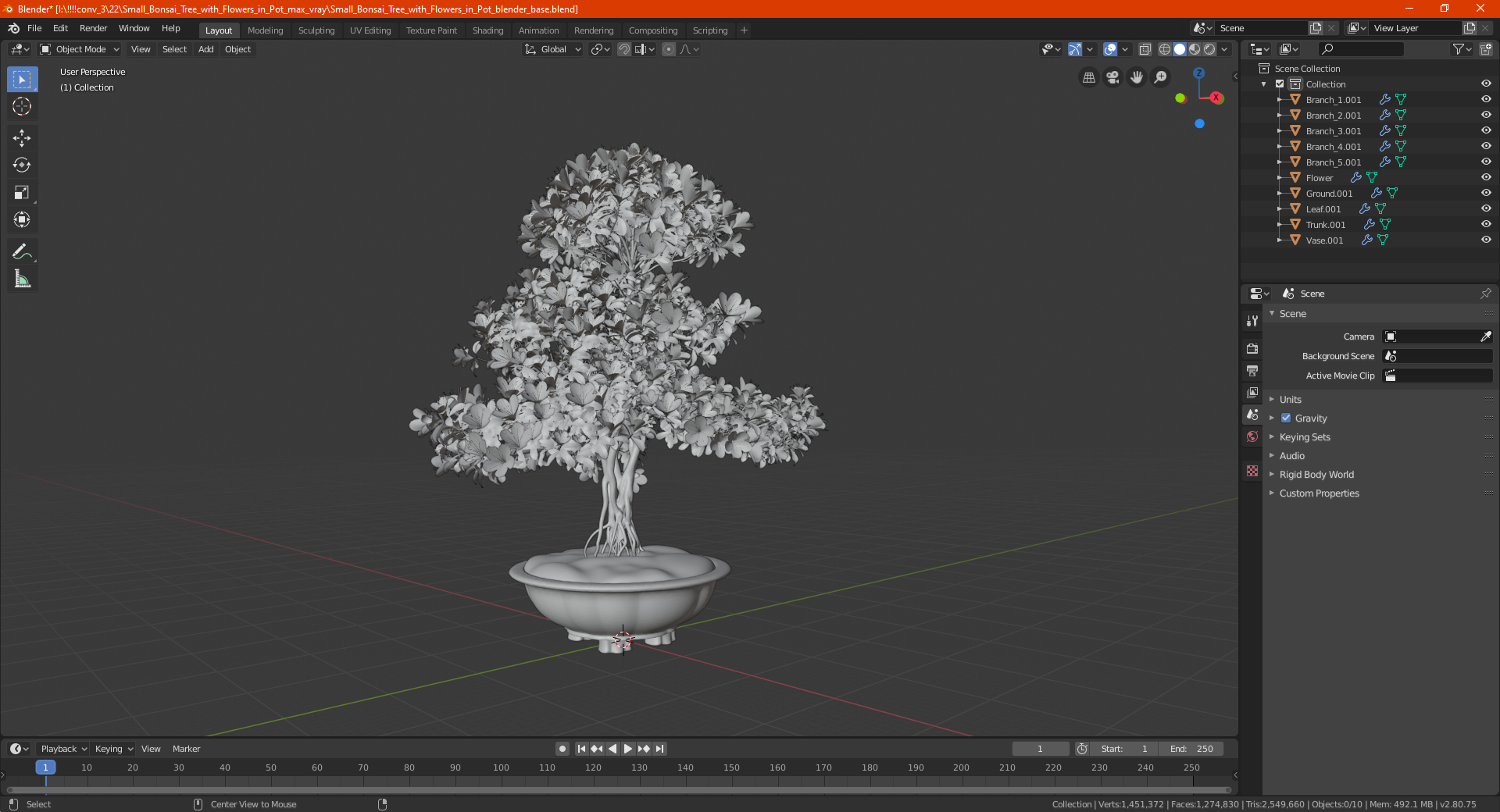Small Bonsai Tree with Flowers in Pot 3D