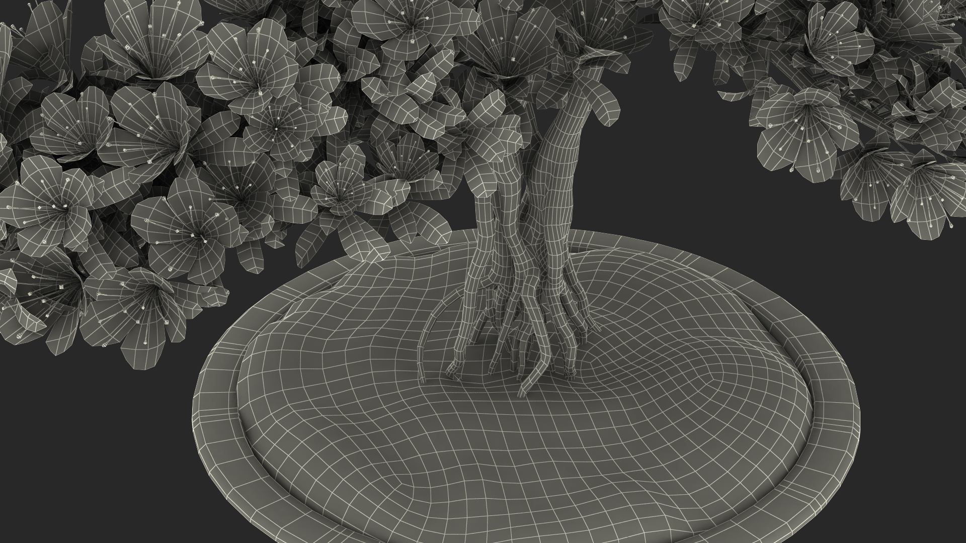 Small Bonsai Tree with Flowers in Pot 3D