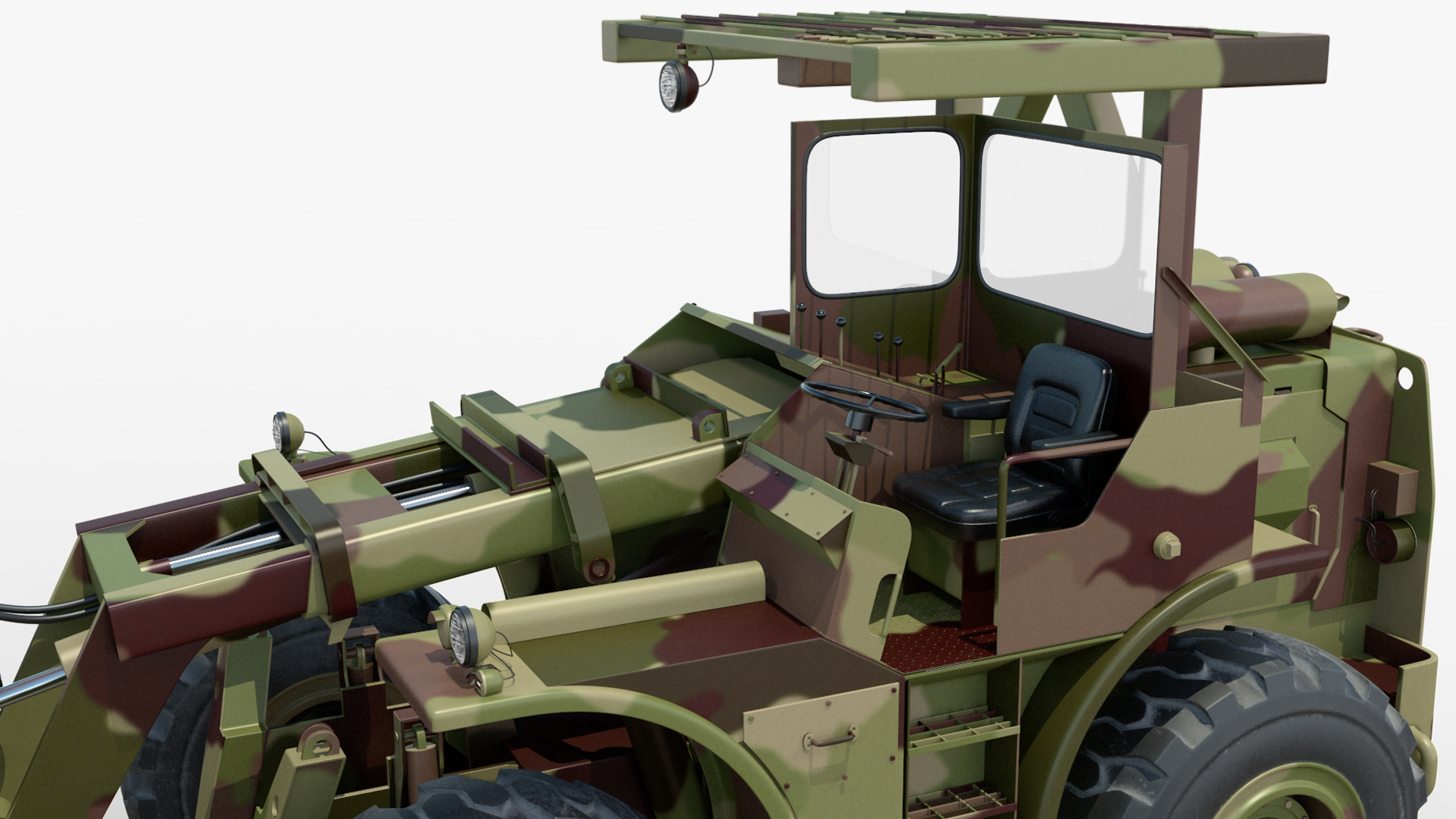 Forklift Loads Cargo to the Transport Helicopter CH 47 Chinook Rigged 3D model