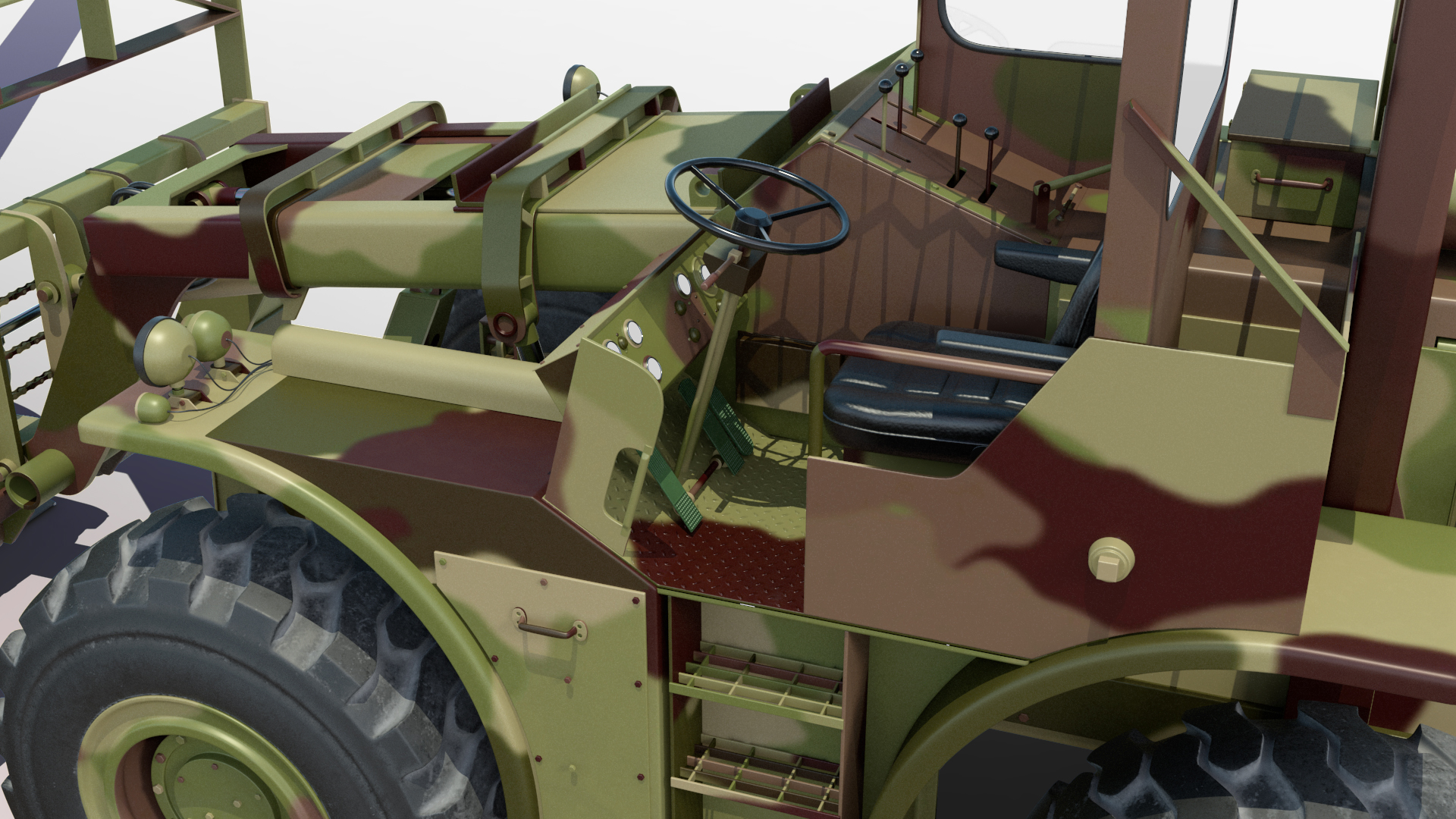 Forklift Loads Cargo to the Transport Helicopter CH 47 Chinook Rigged 3D model