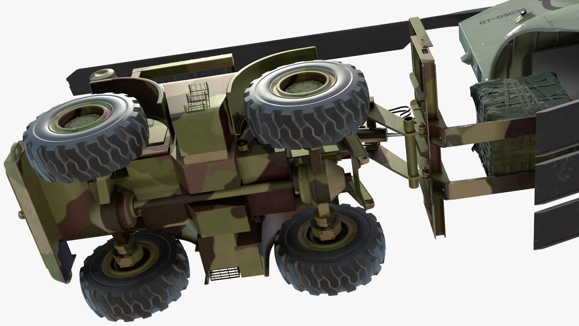 Forklift Loads Cargo to the Transport Helicopter CH 47 Chinook Rigged 3D model