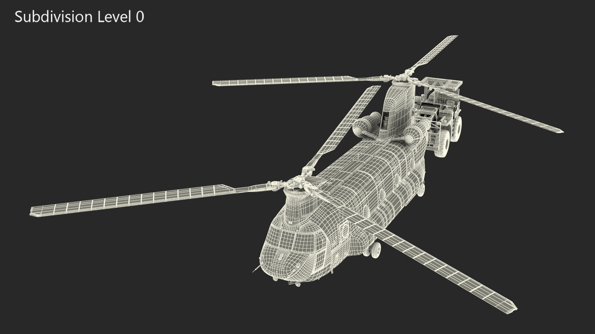 Forklift Loads Cargo to the Transport Helicopter CH 47 Chinook Rigged 3D model