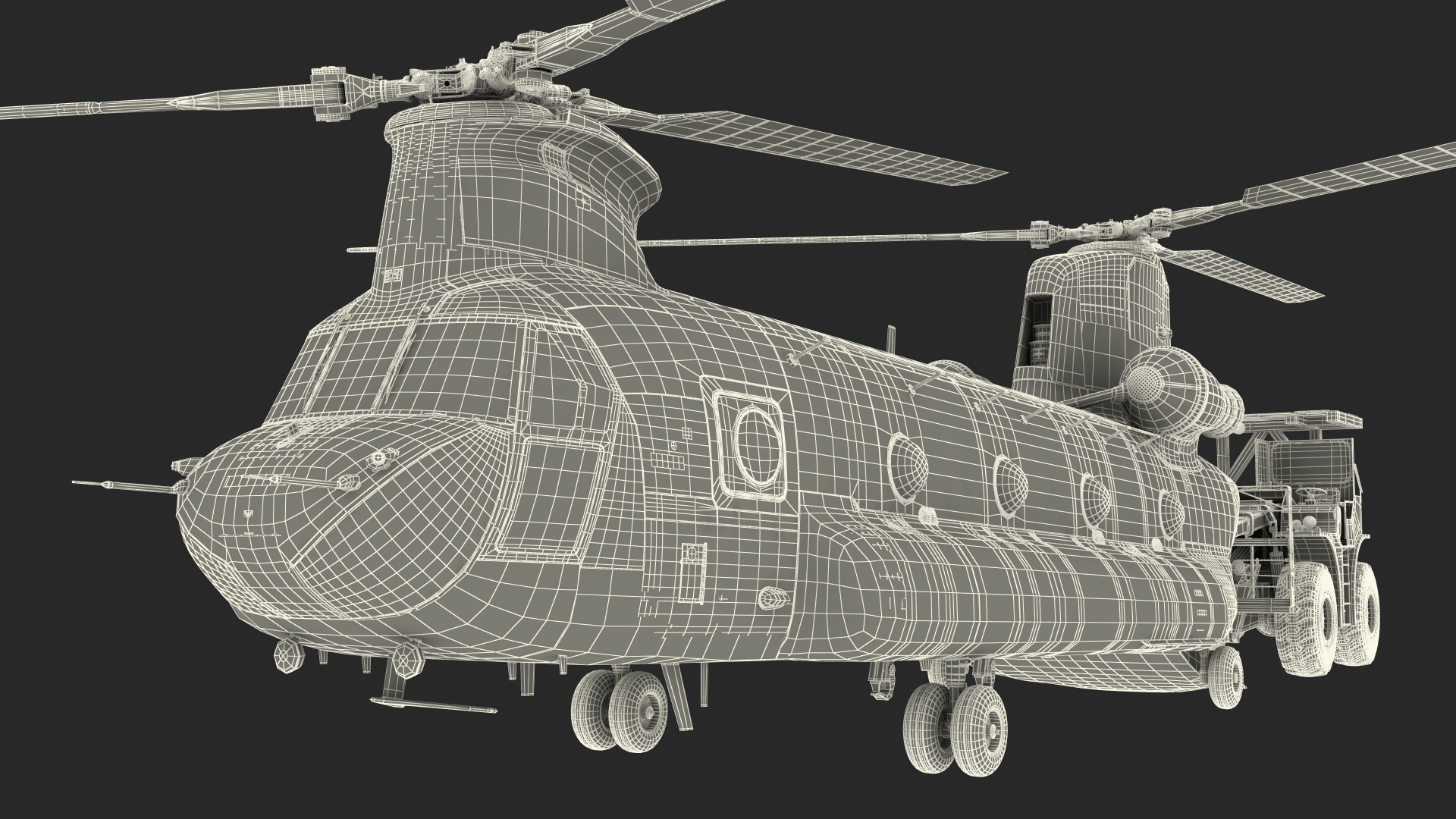 Forklift Loads Cargo to the Transport Helicopter CH 47 Chinook Rigged 3D model