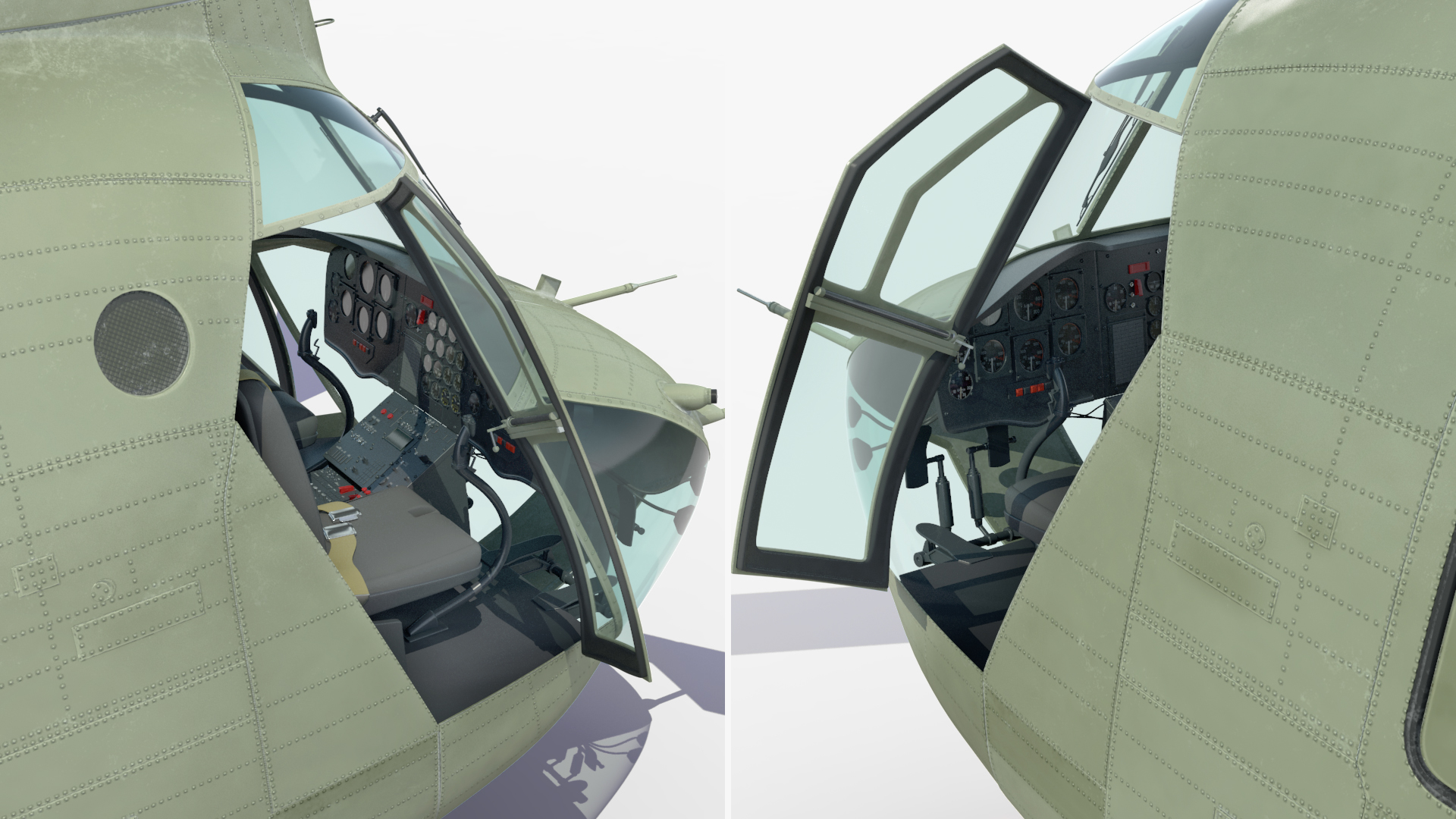 Forklift Loads Cargo to the Transport Helicopter CH 47 Chinook Rigged 3D model