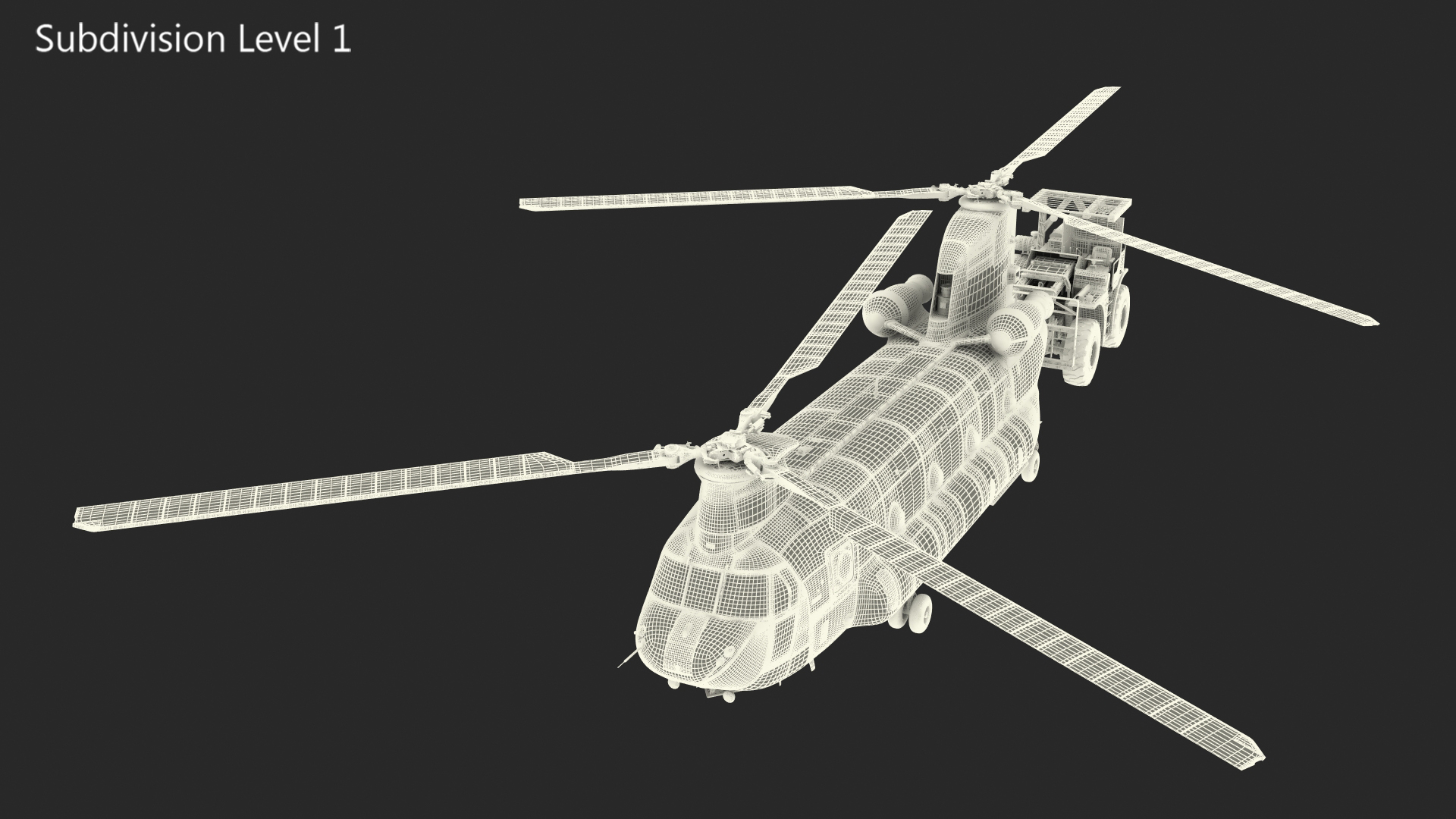 Forklift Loads Cargo to the Transport Helicopter CH 47 Chinook Rigged 3D model