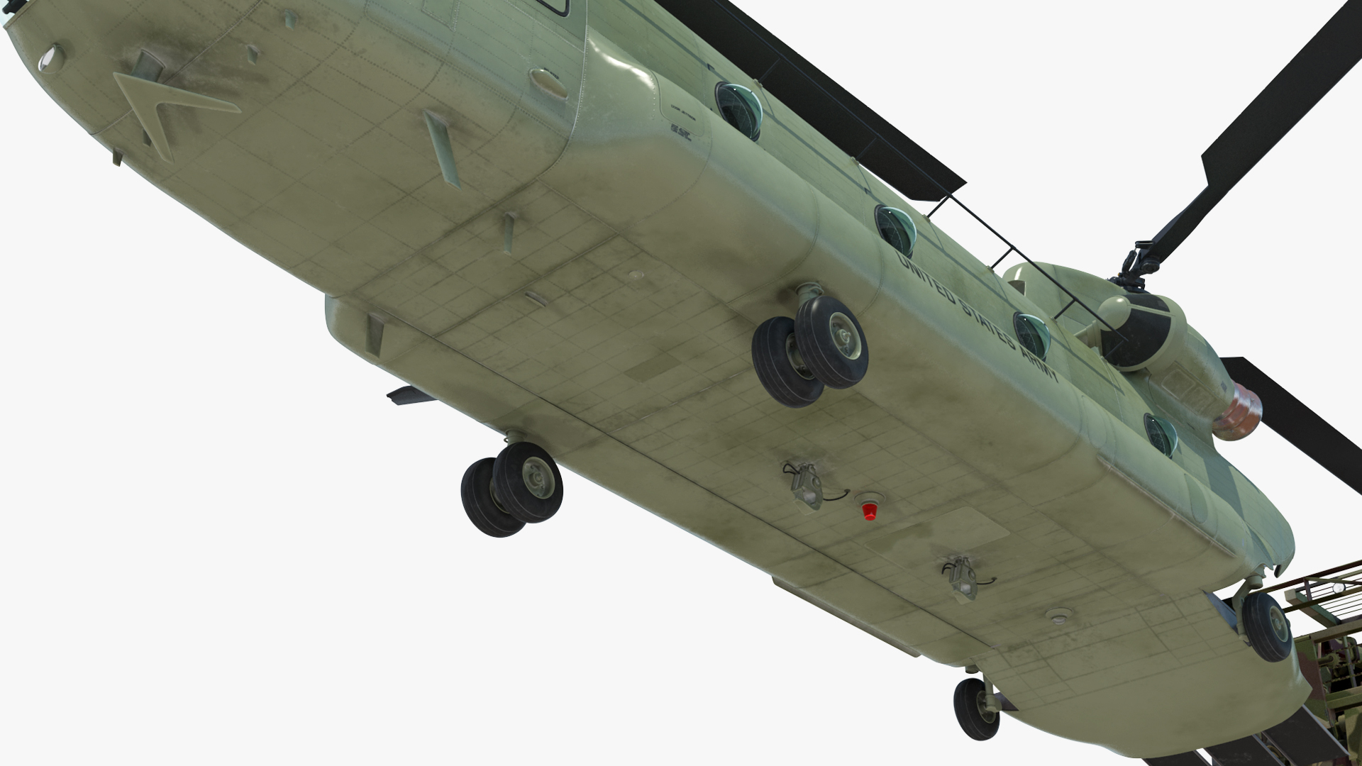 Forklift Loads Cargo to the Transport Helicopter CH 47 Chinook Rigged 3D model