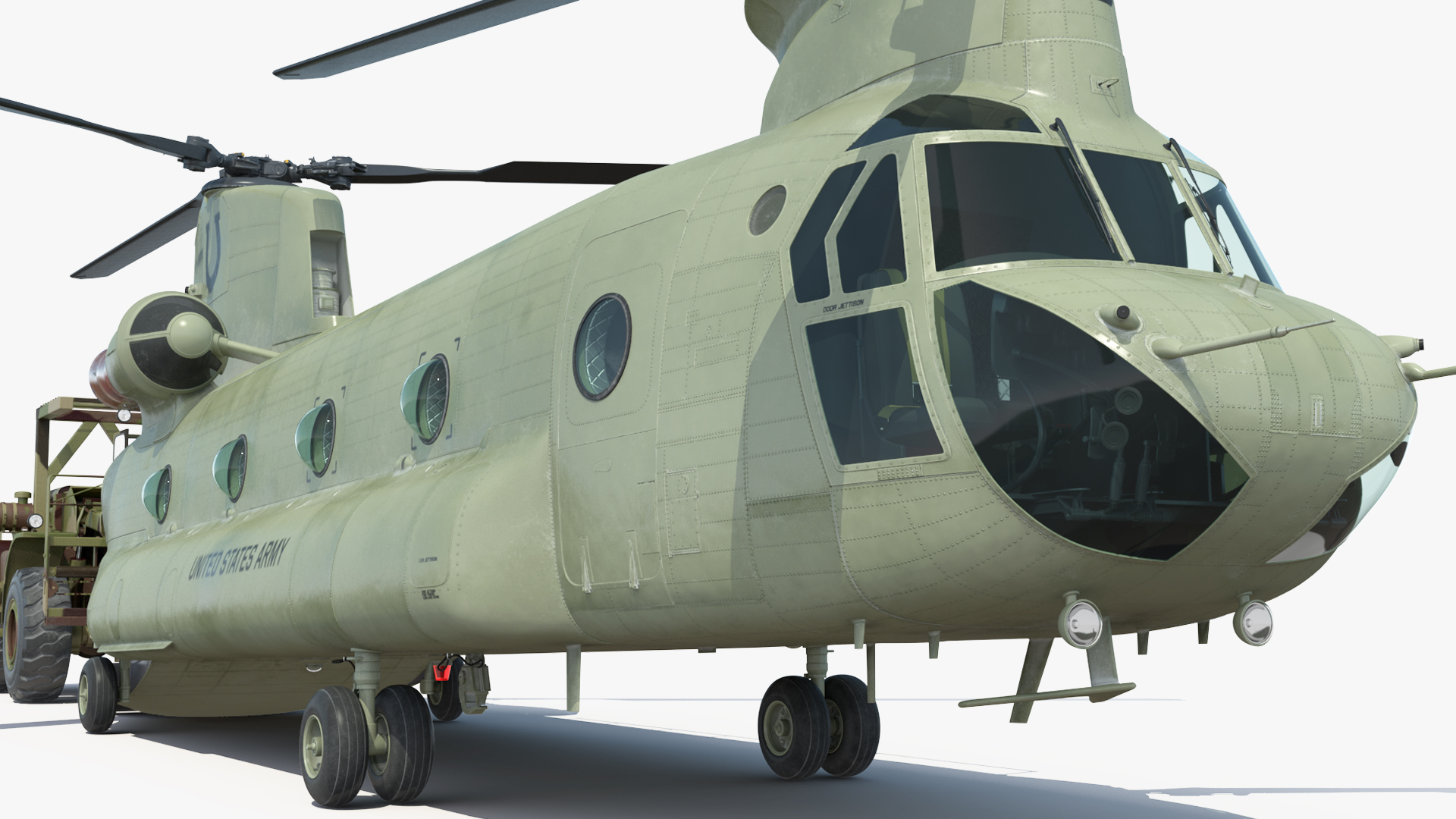 Forklift Loads Cargo to the Transport Helicopter CH 47 Chinook Rigged 3D model