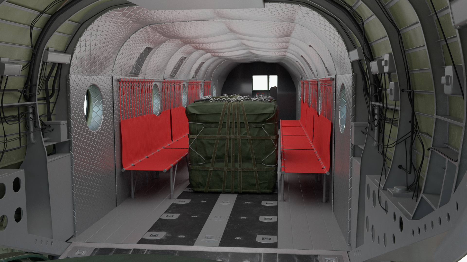 Forklift Loads Cargo to the Transport Helicopter CH 47 Chinook Rigged 3D model