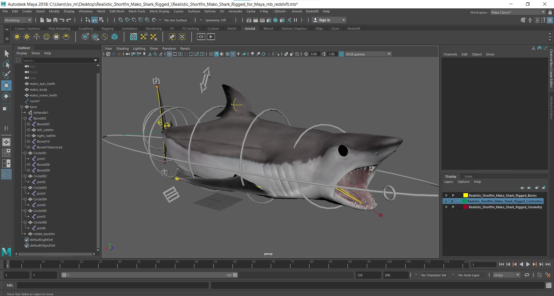 3D model Realistic Shortfin Mako Shark Rigged for Maya