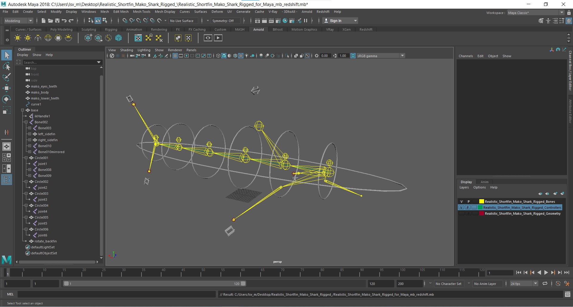 3D model Realistic Shortfin Mako Shark Rigged for Maya