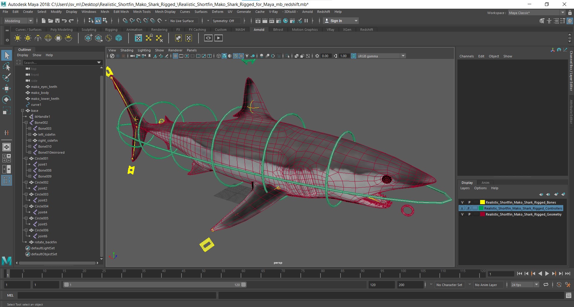 3D model Realistic Shortfin Mako Shark Rigged for Maya