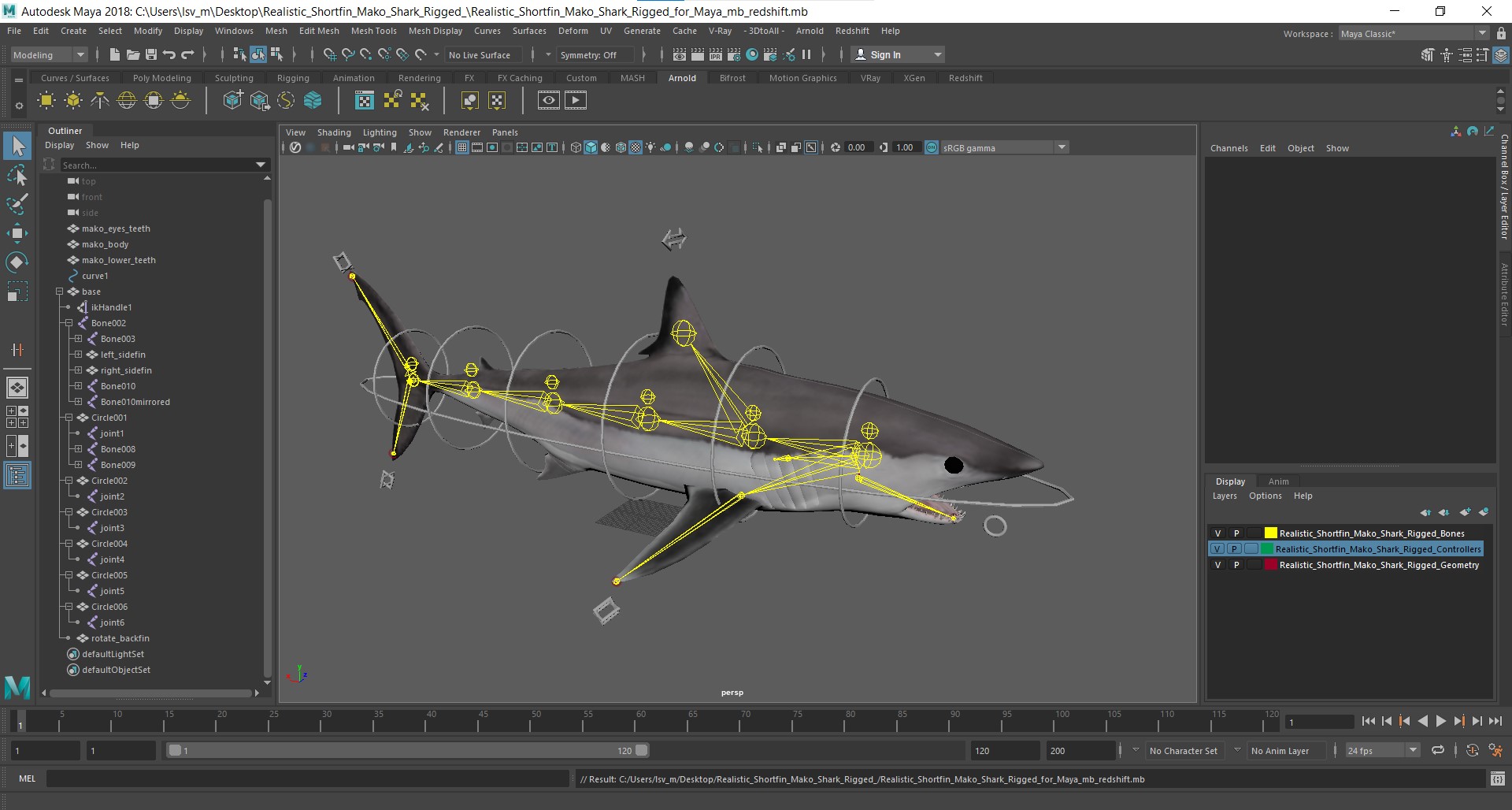 3D model Realistic Shortfin Mako Shark Rigged for Maya