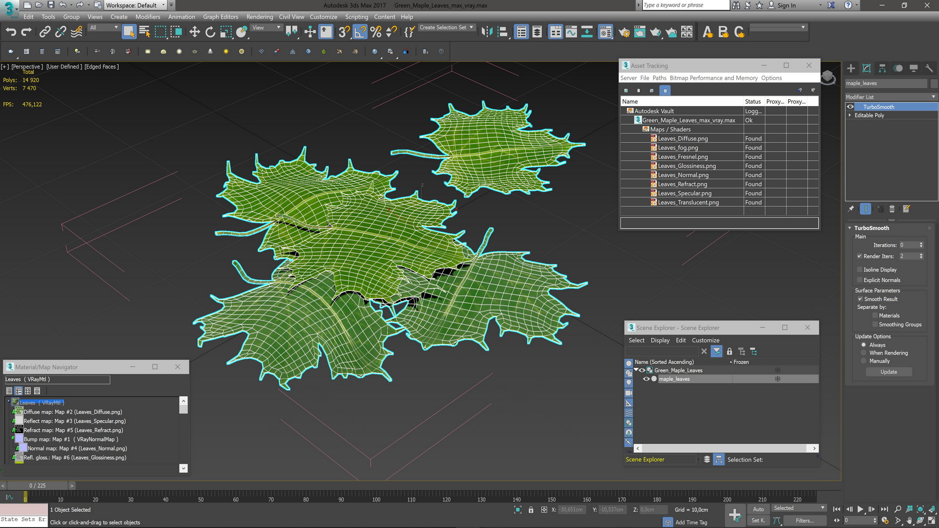 3D Green Maple Leaves model