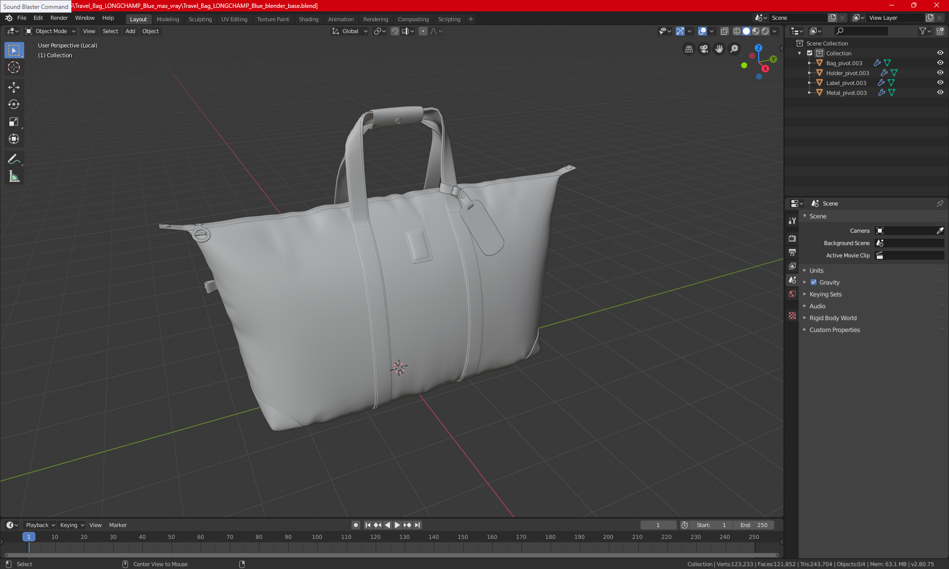 3D model Man Travel Bag LONGCHAMP Brown