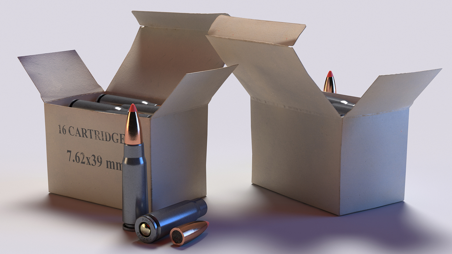 Box of 7_62x39mm Intermediate Cartridge 3D model