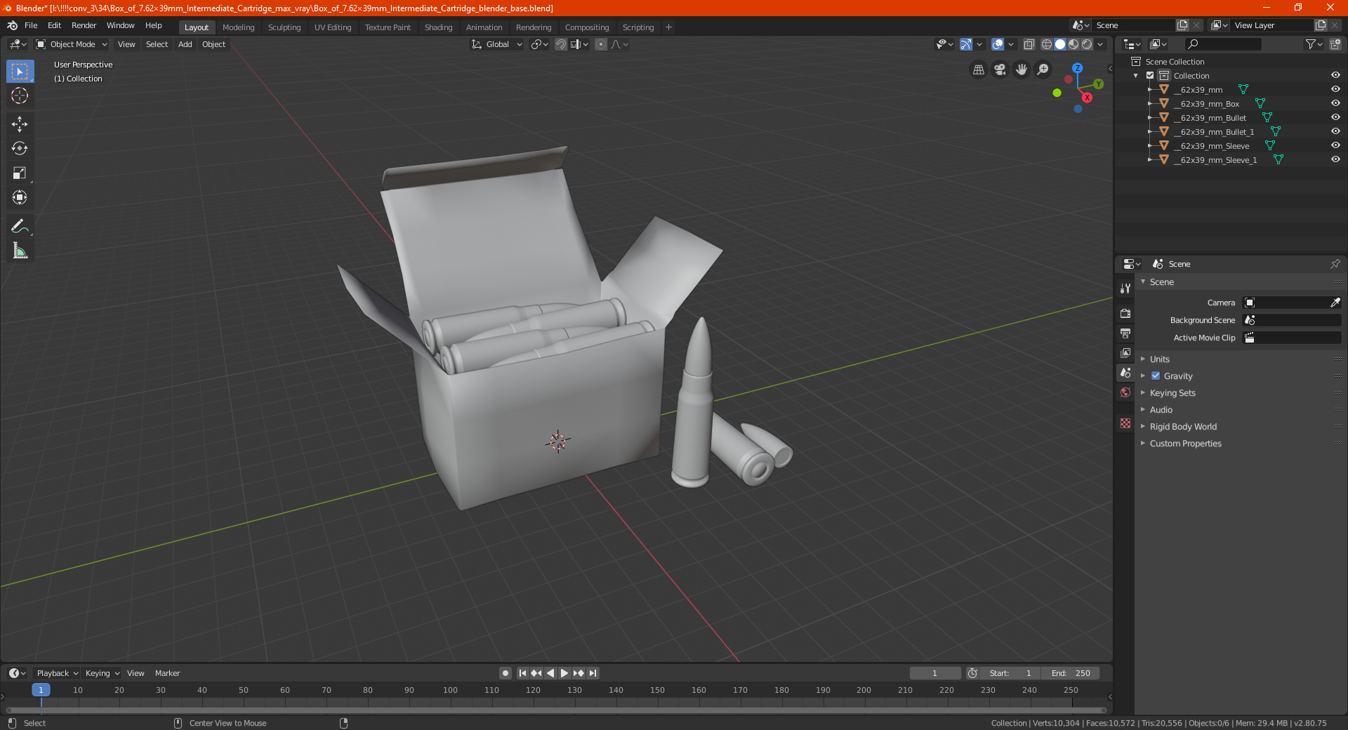 Box of 7_62x39mm Intermediate Cartridge 3D model