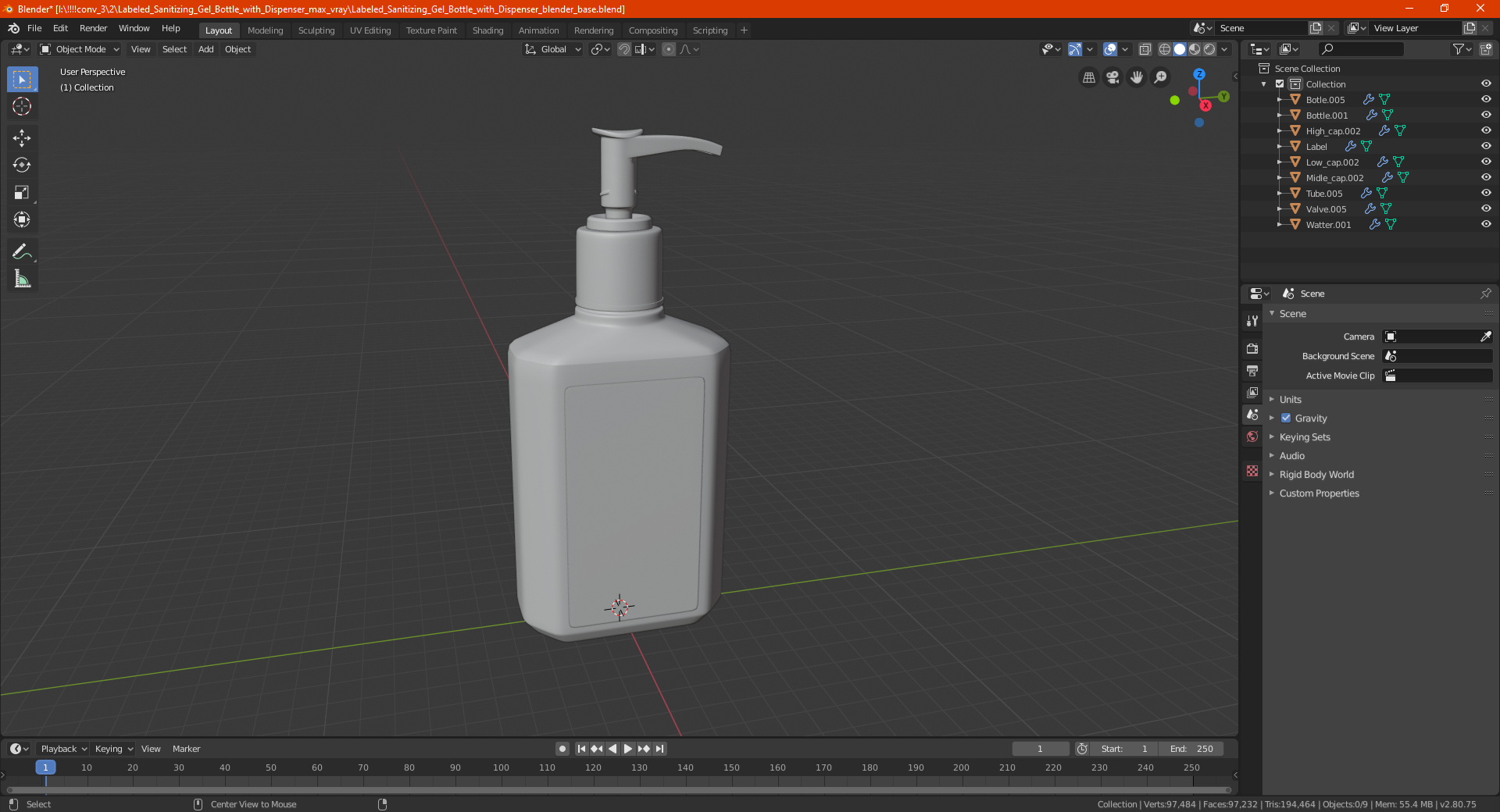 Labeled Sanitizing Gel Bottle with Dispenser 3D model