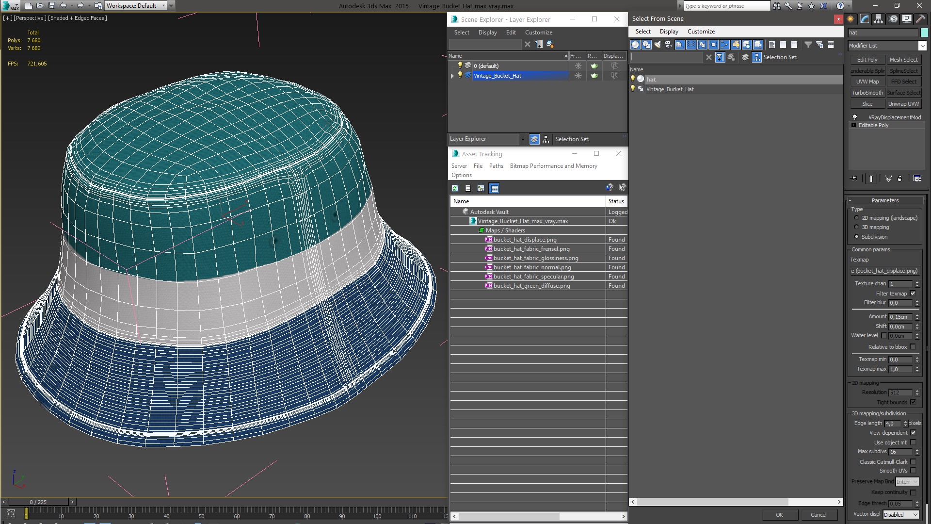 3D Vintage Bucket Hat model