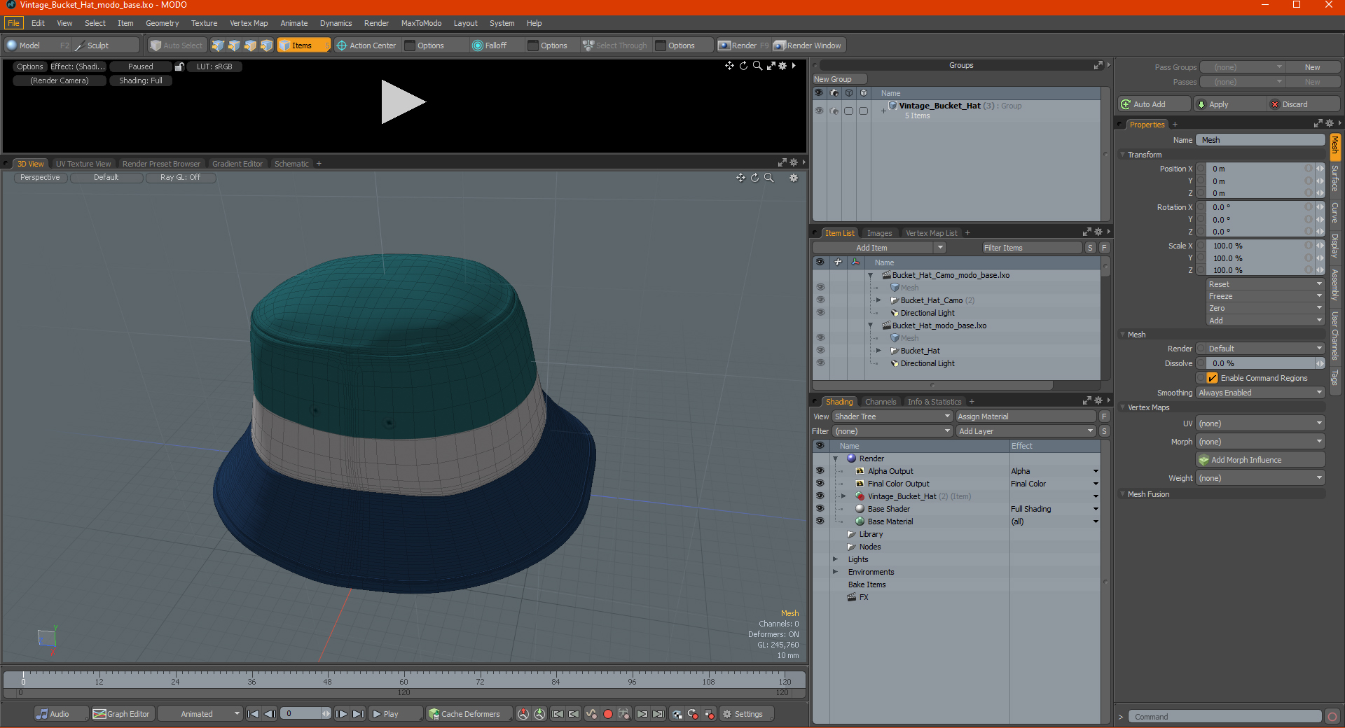 3D Vintage Bucket Hat model