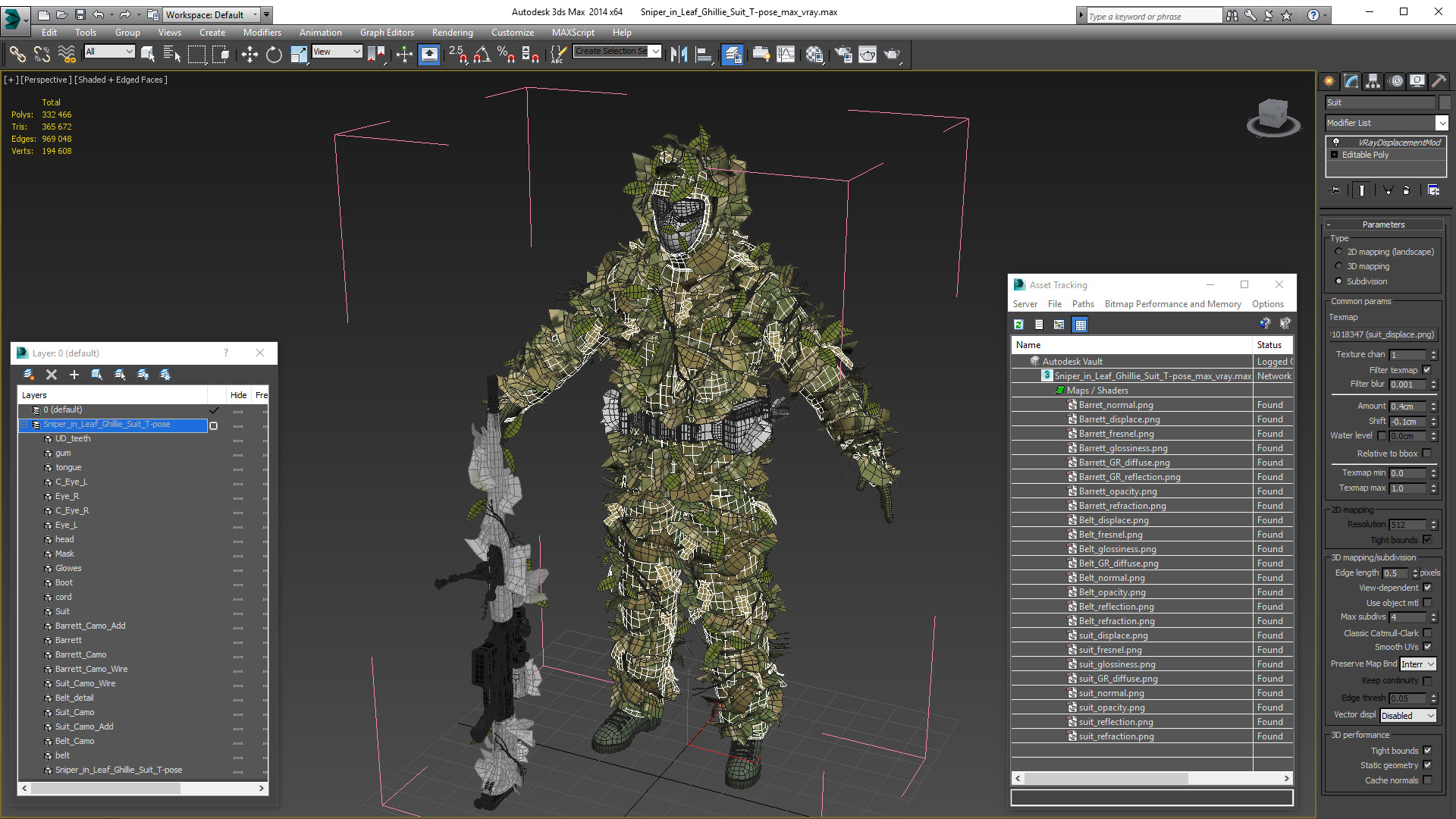 Sniper in Leaf Ghillie Suit T-pose 3D model