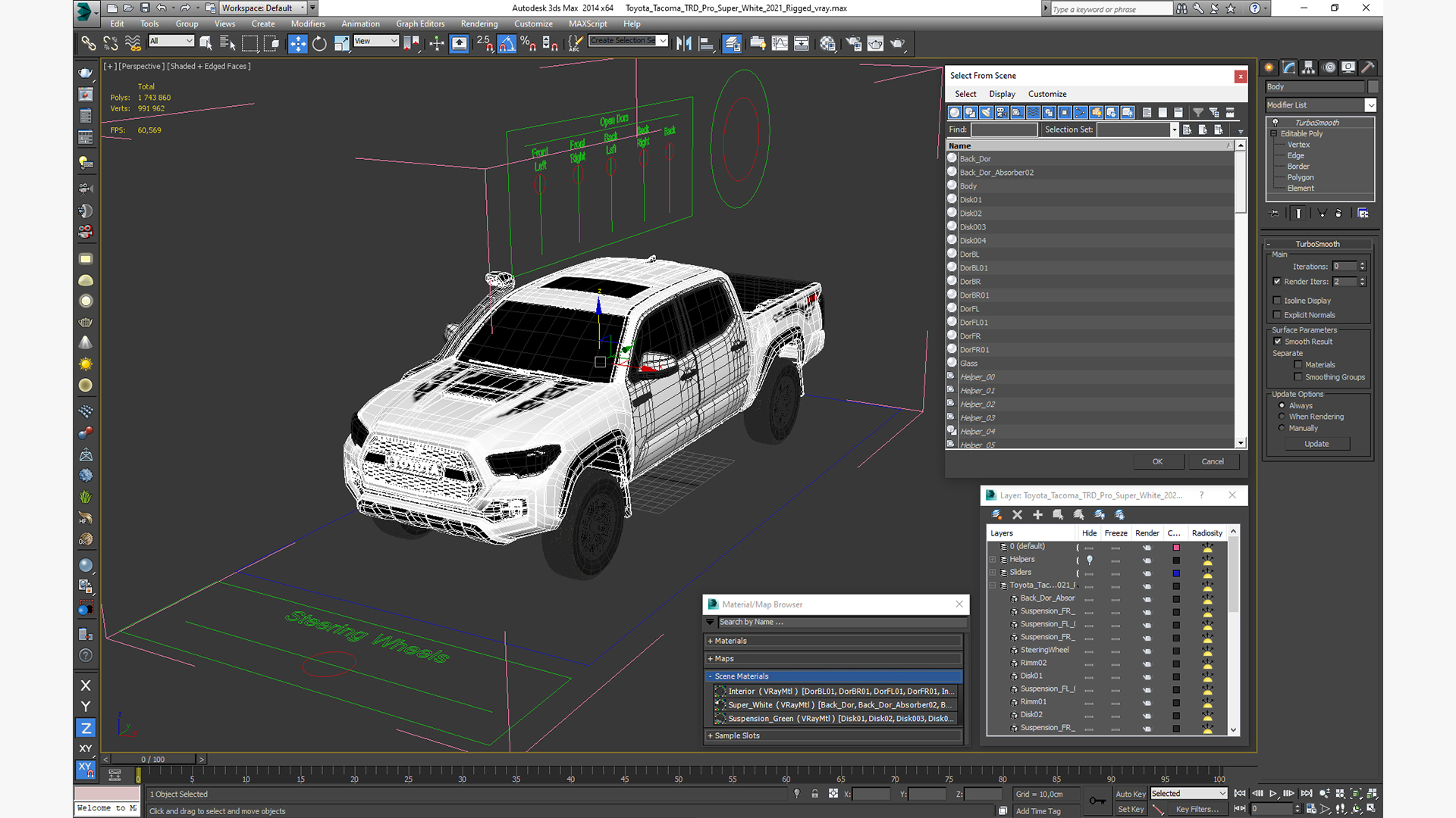 3D model Toyota Tacoma TRD Pro Super White 2021 Rigged
