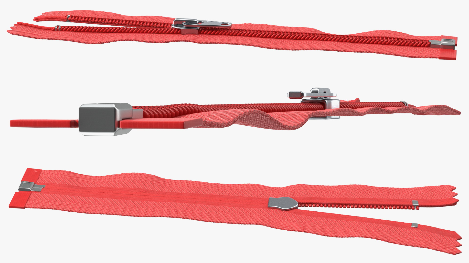 Nylon Coil Separating Zipper with Slider Red 3D model