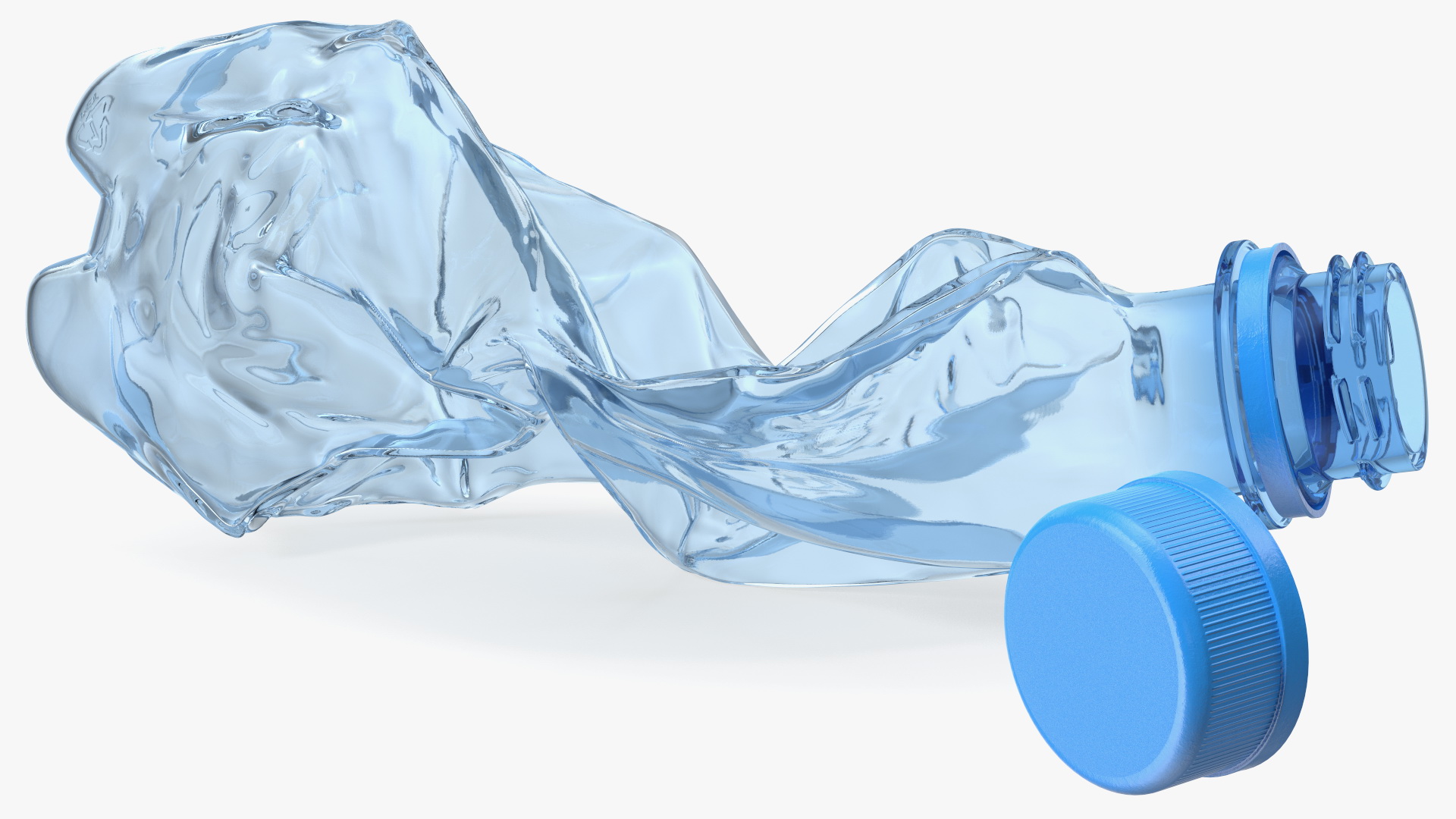 Crushed Empty Plastic Bottle Blue with Cap 3D