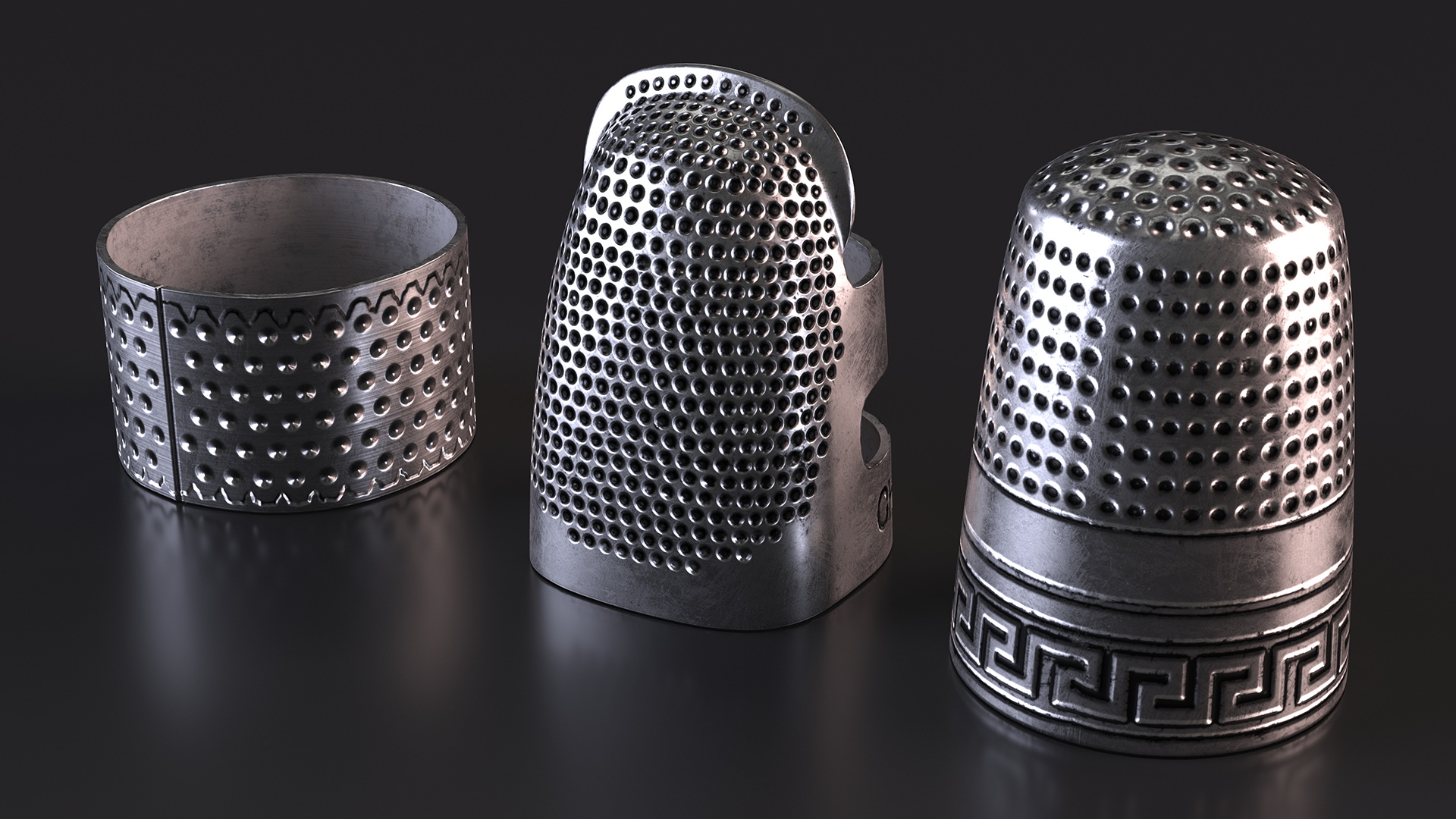 3D Quilting Thimbles Silver Set model