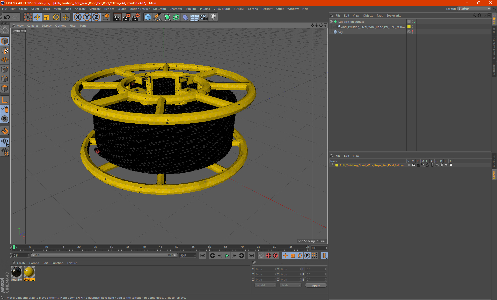 3D model Anti Twisting Steel Wire Rope Per Reel Yellow