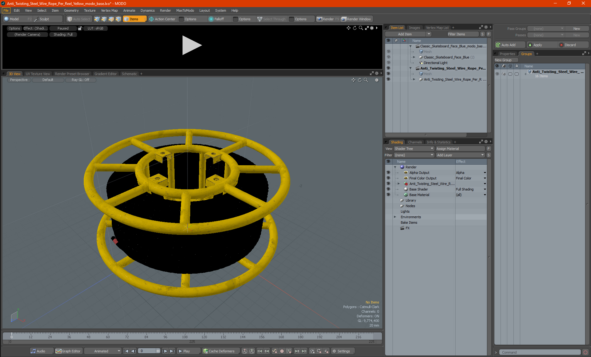 3D model Anti Twisting Steel Wire Rope Per Reel Yellow