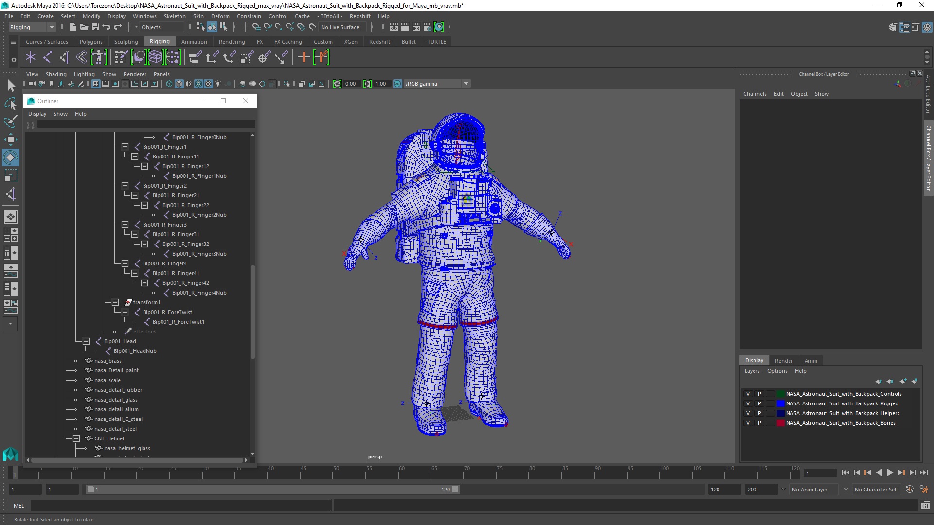 NASA Astronaut Suit with Backpack Rigged for Maya 3D model