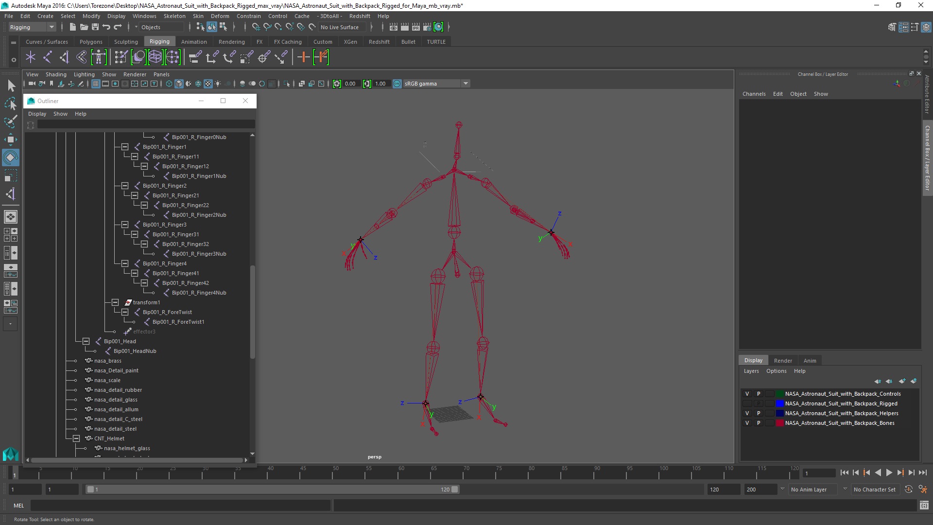 NASA Astronaut Suit with Backpack Rigged for Maya 3D model