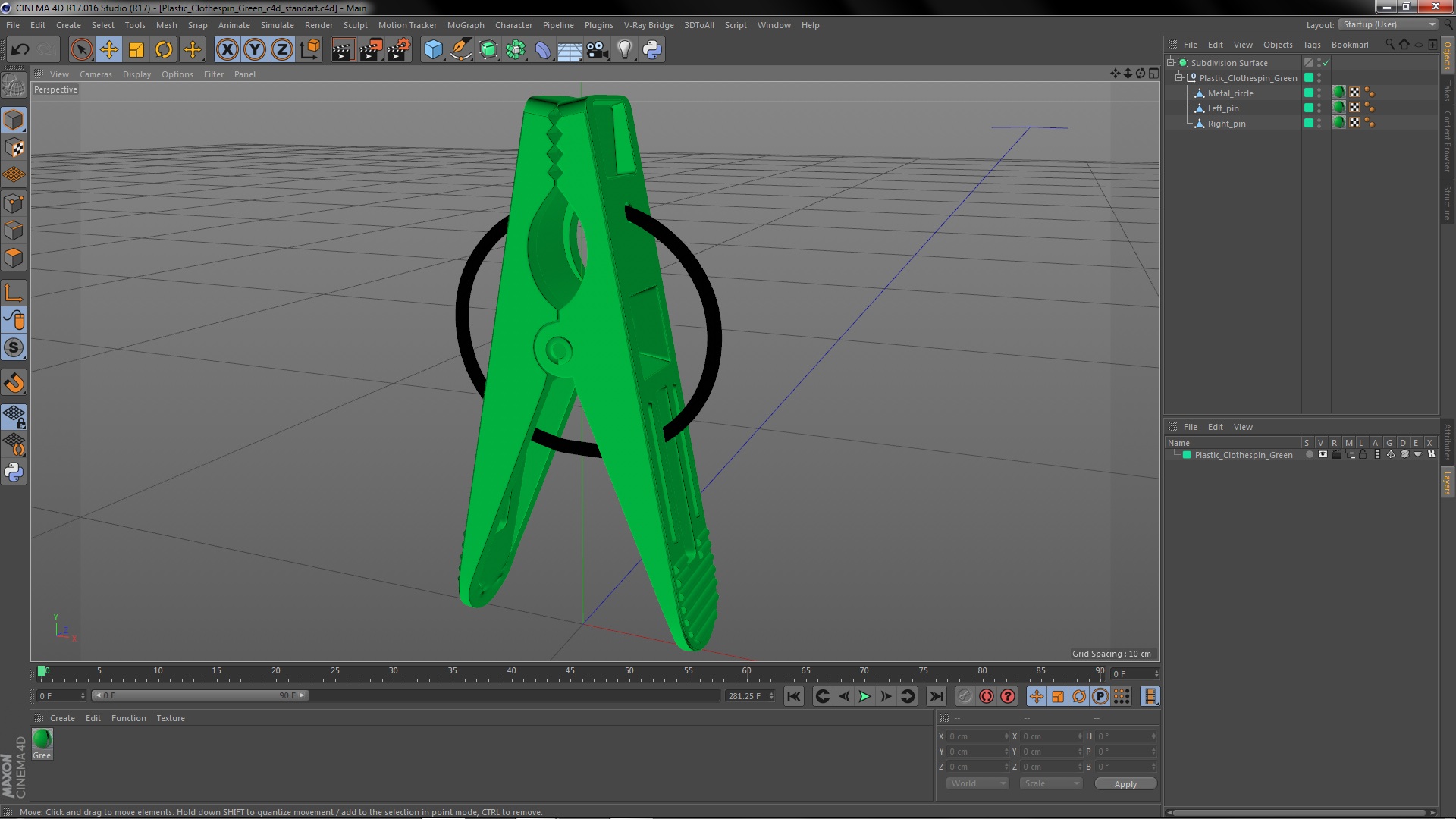 Plastic Clothespin Green 3D model