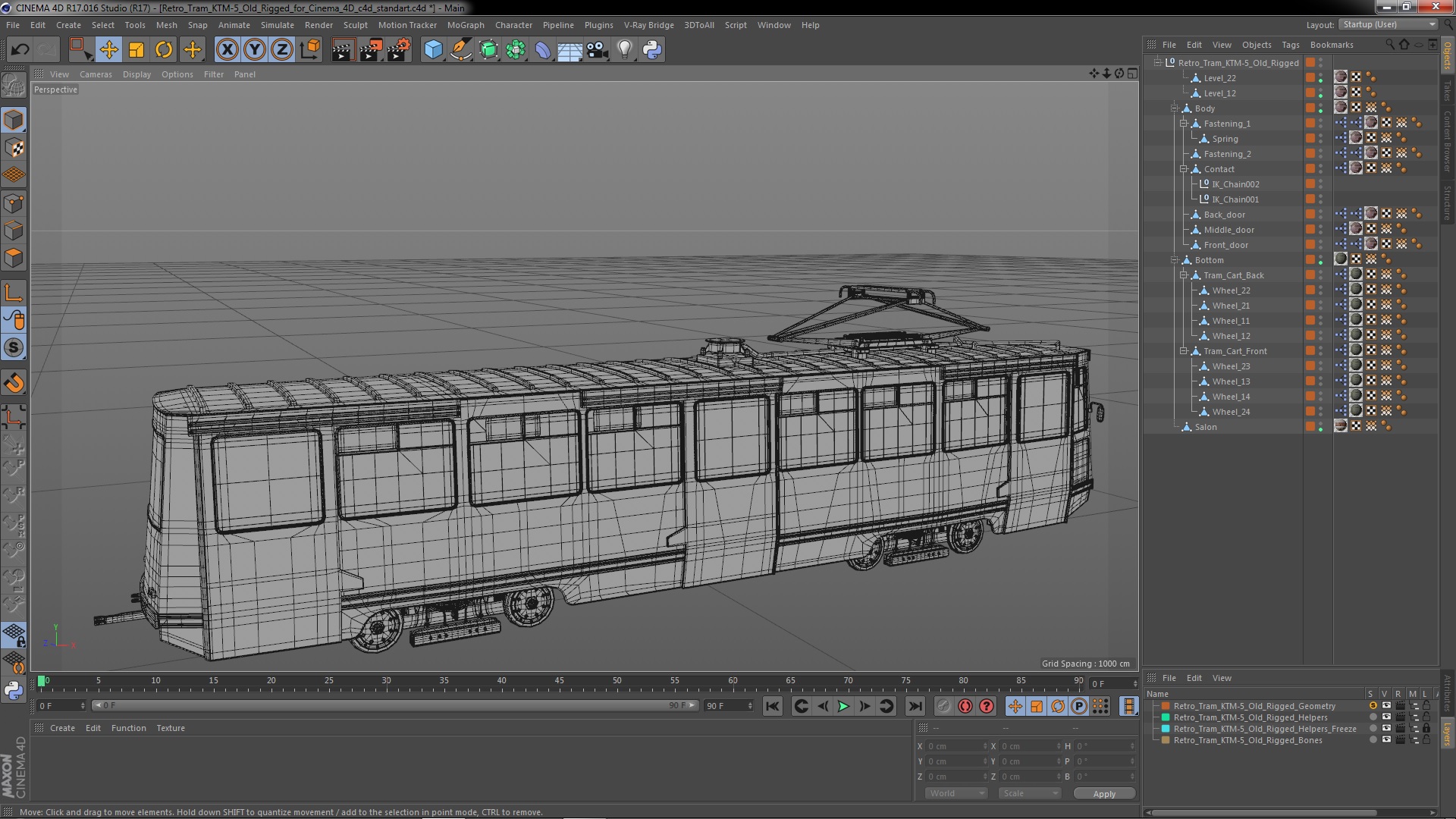 3D Retro Tram KTM-5 Old Rigged for Cinema 4D