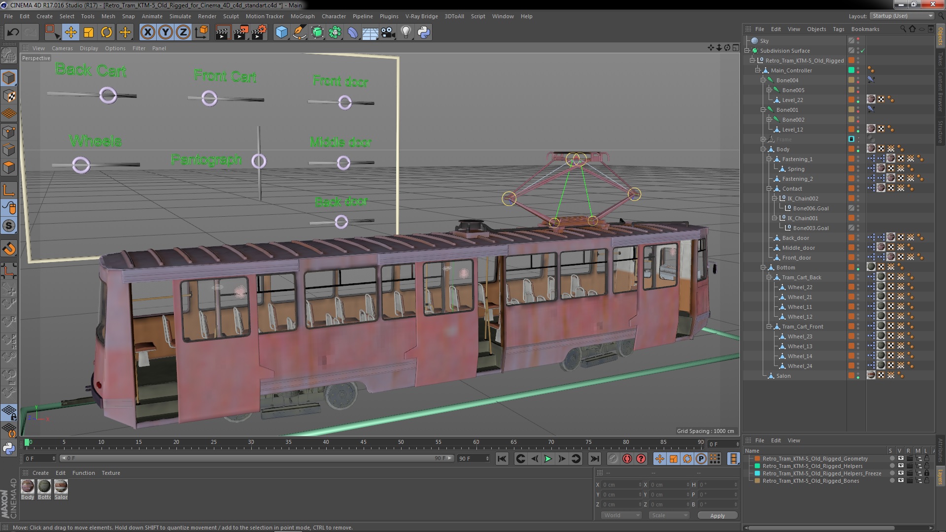 3D Retro Tram KTM-5 Old Rigged for Cinema 4D