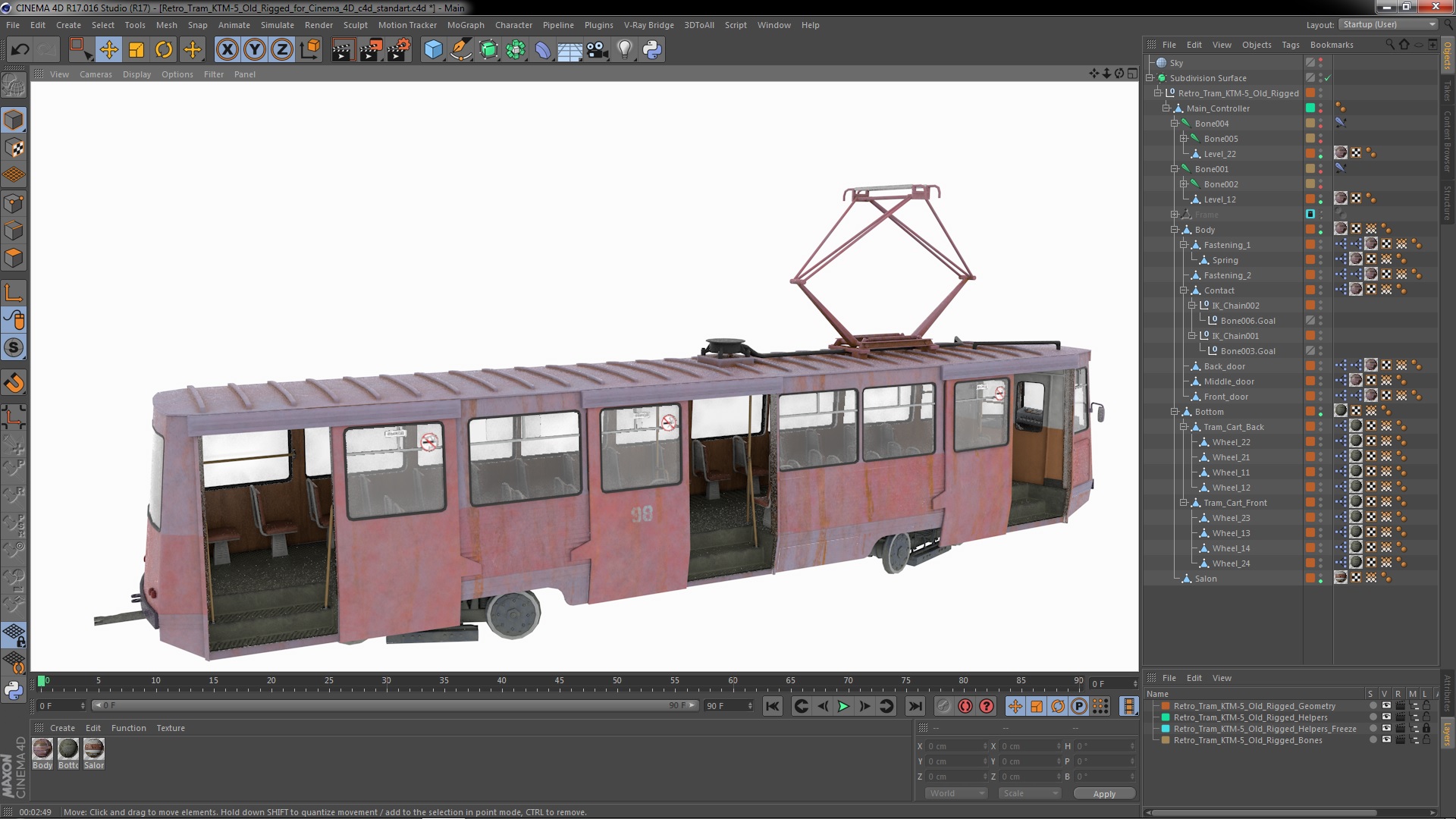 3D Retro Tram KTM-5 Old Rigged for Cinema 4D
