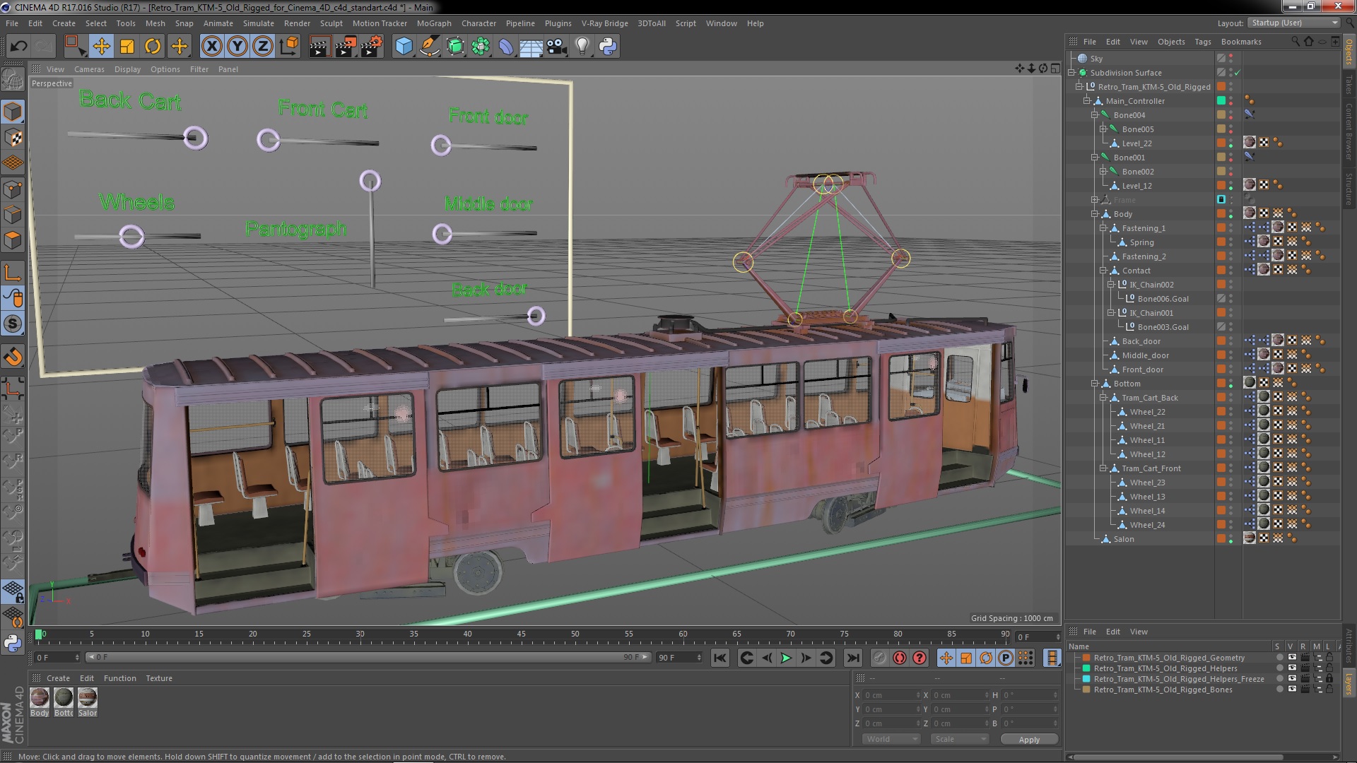 3D Retro Tram KTM-5 Old Rigged for Cinema 4D