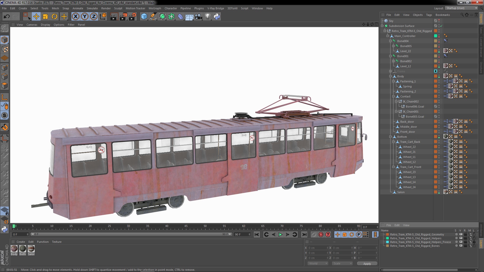 3D Retro Tram KTM-5 Old Rigged for Cinema 4D