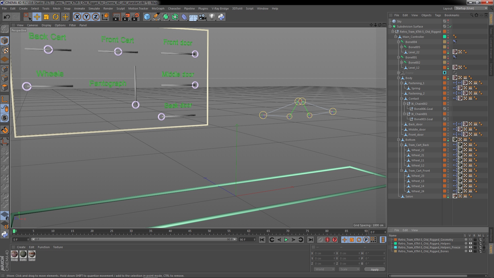3D Retro Tram KTM-5 Old Rigged for Cinema 4D
